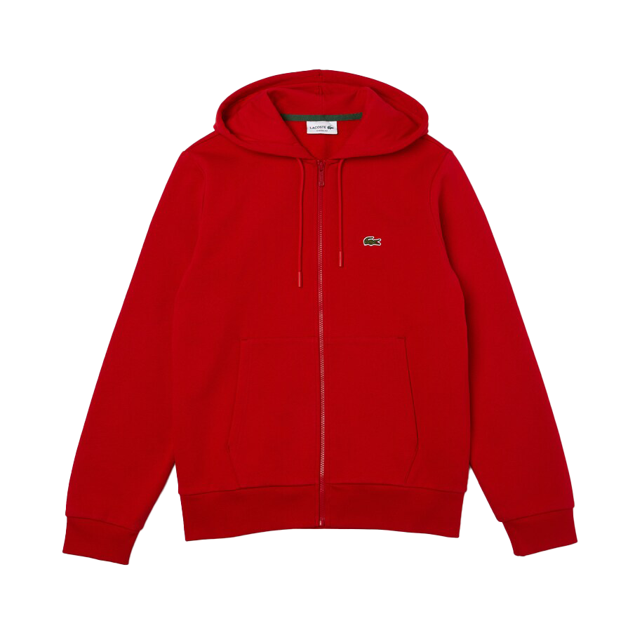 Lacoste Men's Solid Fleece Hooded Jacket-Red - RED