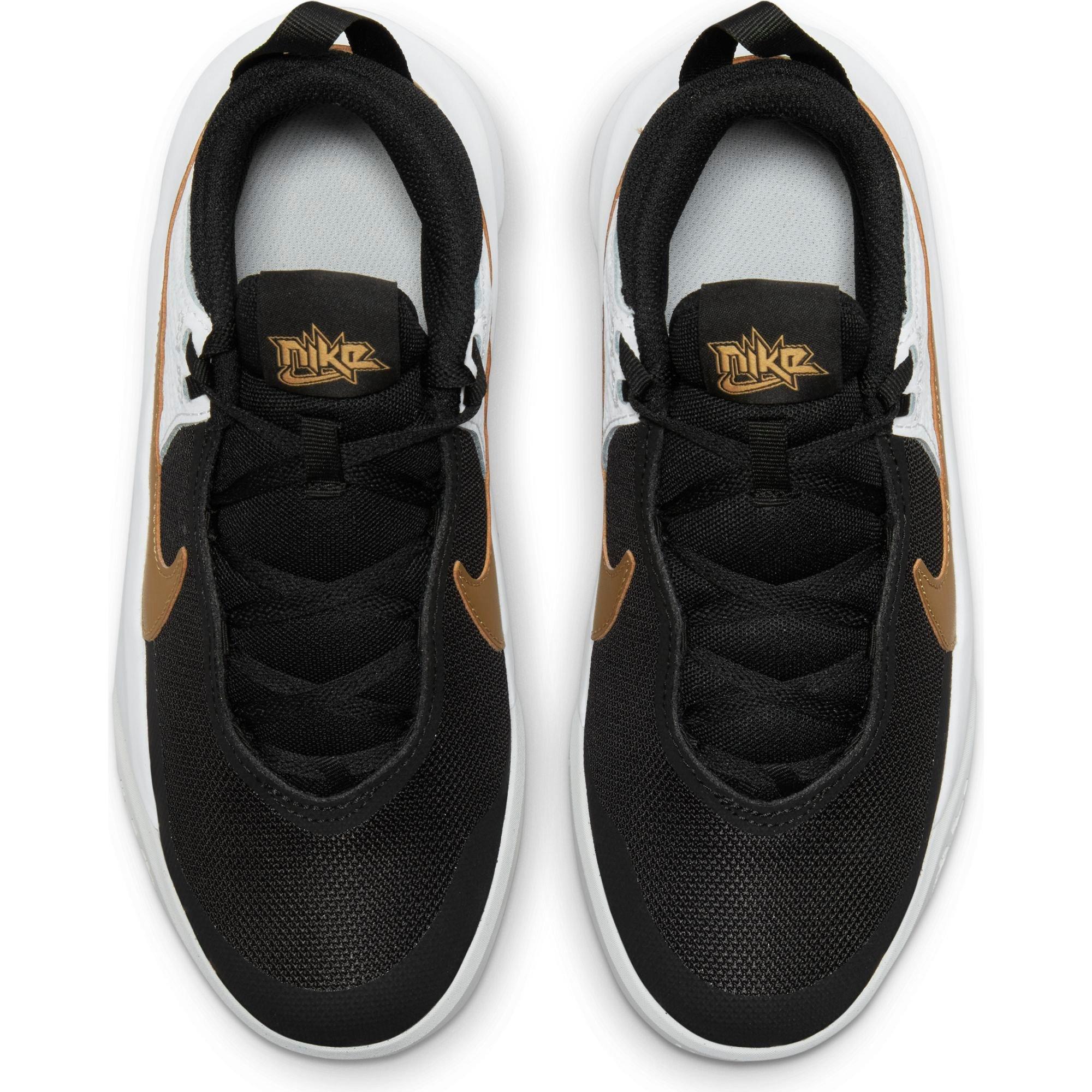 Nike Team Hustle D 10 "Black/Metallic Gold/White" Grade School Boys' Basketball Shoe - BLACK/GOLD/WHITE Thumbnail View 6