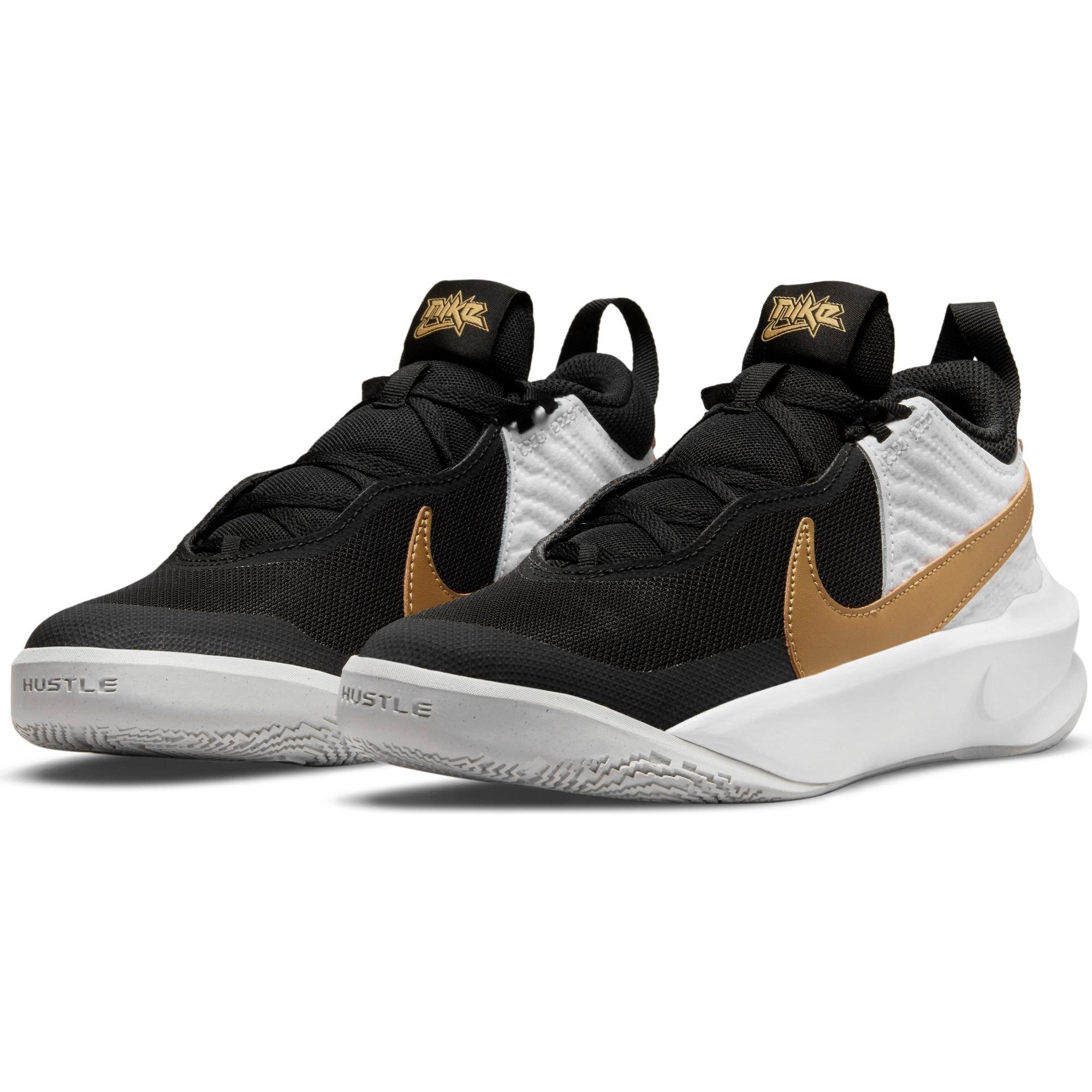 Nike Team Hustle D 10 "Black/Metallic Gold/White" Grade School Boys' Basketball Shoe - BLACK/GOLD/WHITE Thumbnail View 7