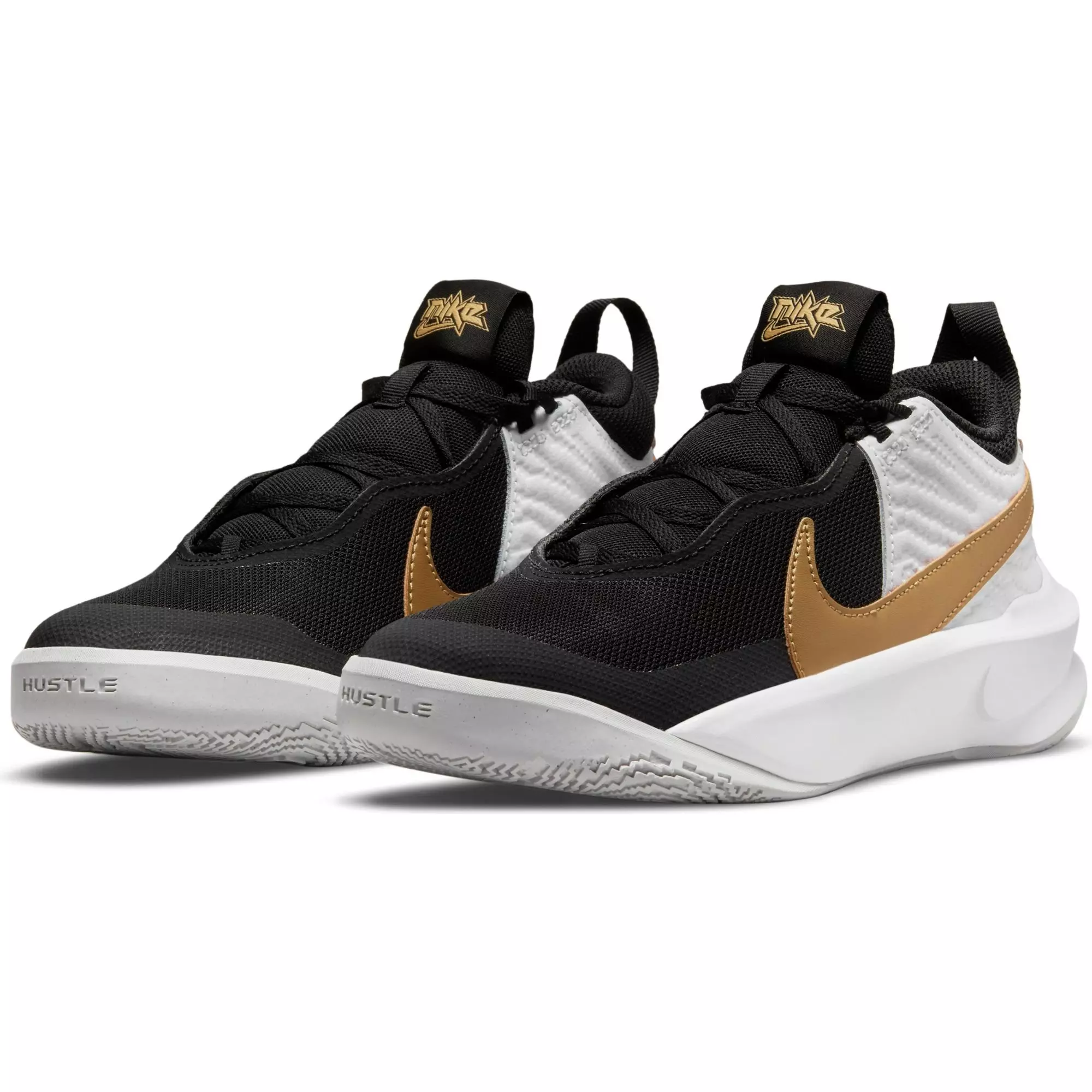 Nike Team Hustle D 10 "Black/Metallic Gold/White" Grade School Boys' Basketball Shoe - BLACK/GOLD/WHITE