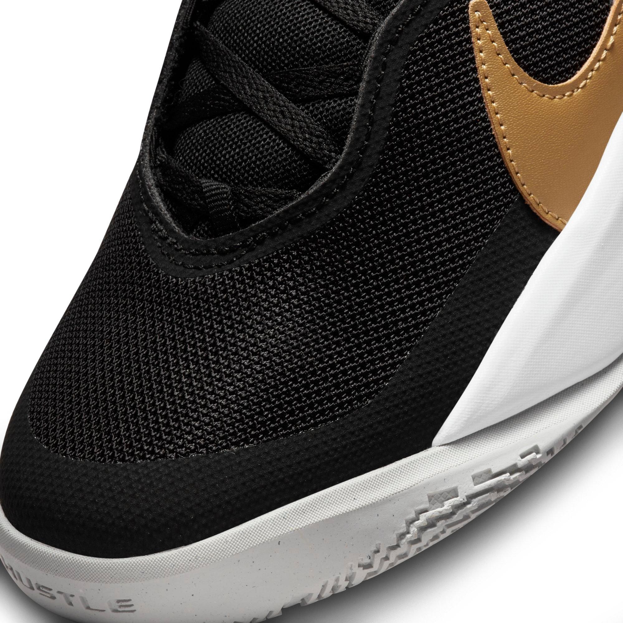 Nike Team Hustle D 10 "Black/Metallic Gold/White" Grade School Boys' Basketball Shoe - BLACK/GOLD/WHITE Thumbnail View 9