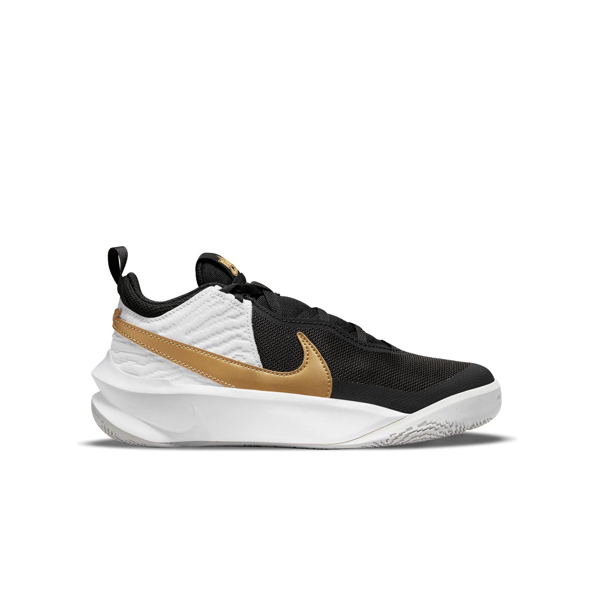 Nike Team Hustle D 10 "Black/Metallic Gold/White" Grade School Boys' Basketball Shoe - BLACK/GOLD/WHITE Thumbnail View 1