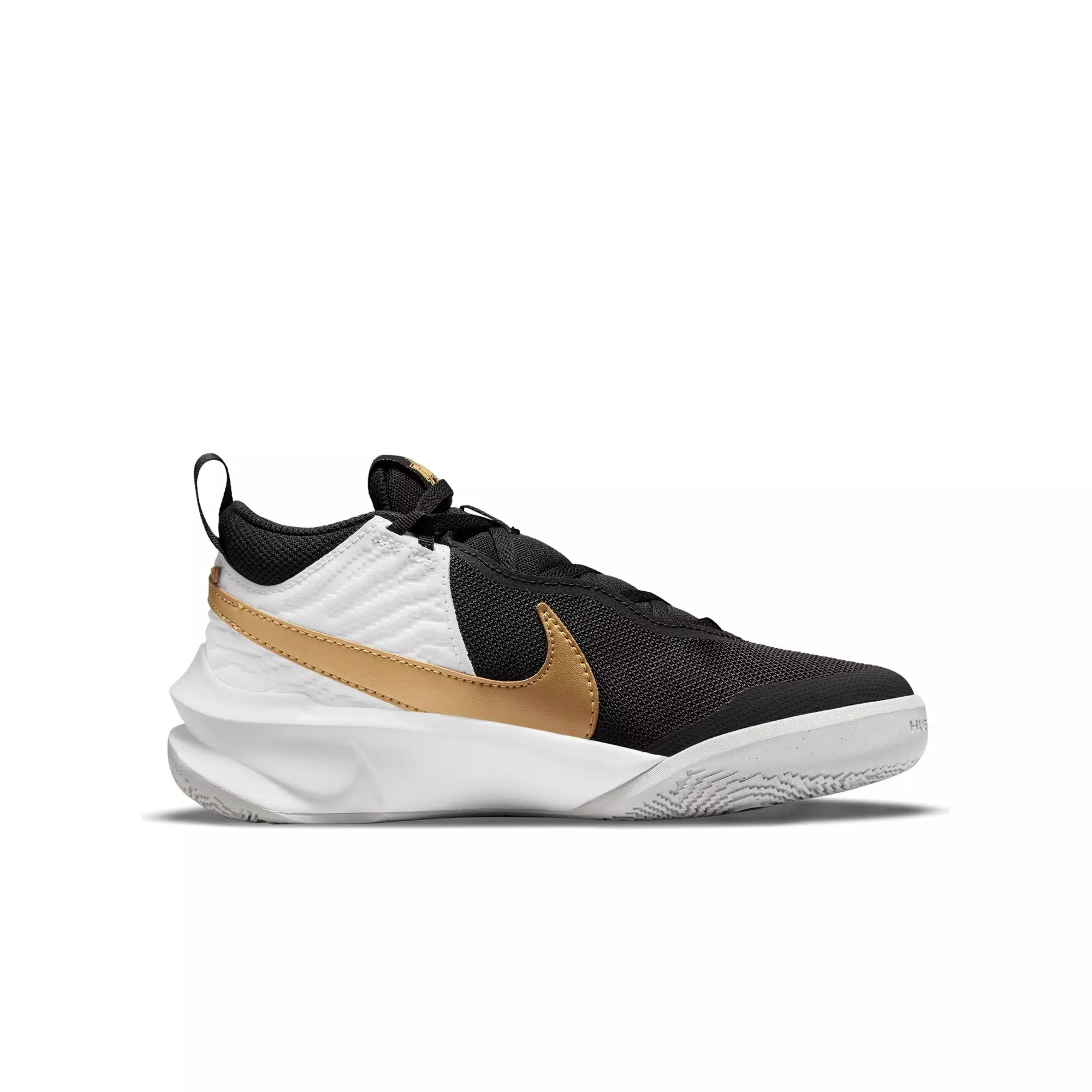 Nike Team Hustle D 10 "Black/Metallic Gold/White" Grade School Boys' Basketball Shoe - BLACK/GOLD/WHITE