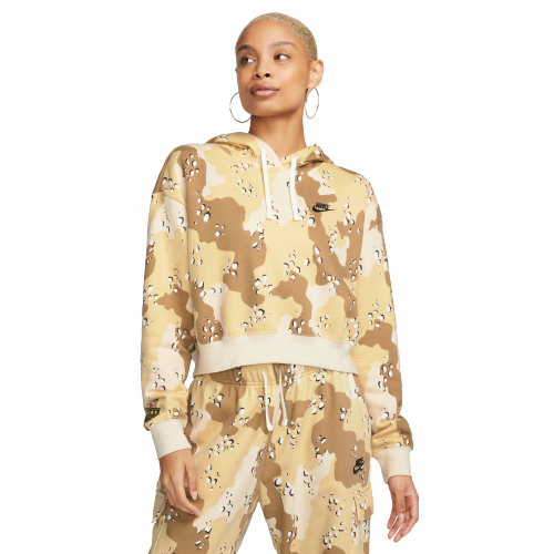 Nike Women s Sportswear Club Fleece Cropped Camo Hoodie Tan