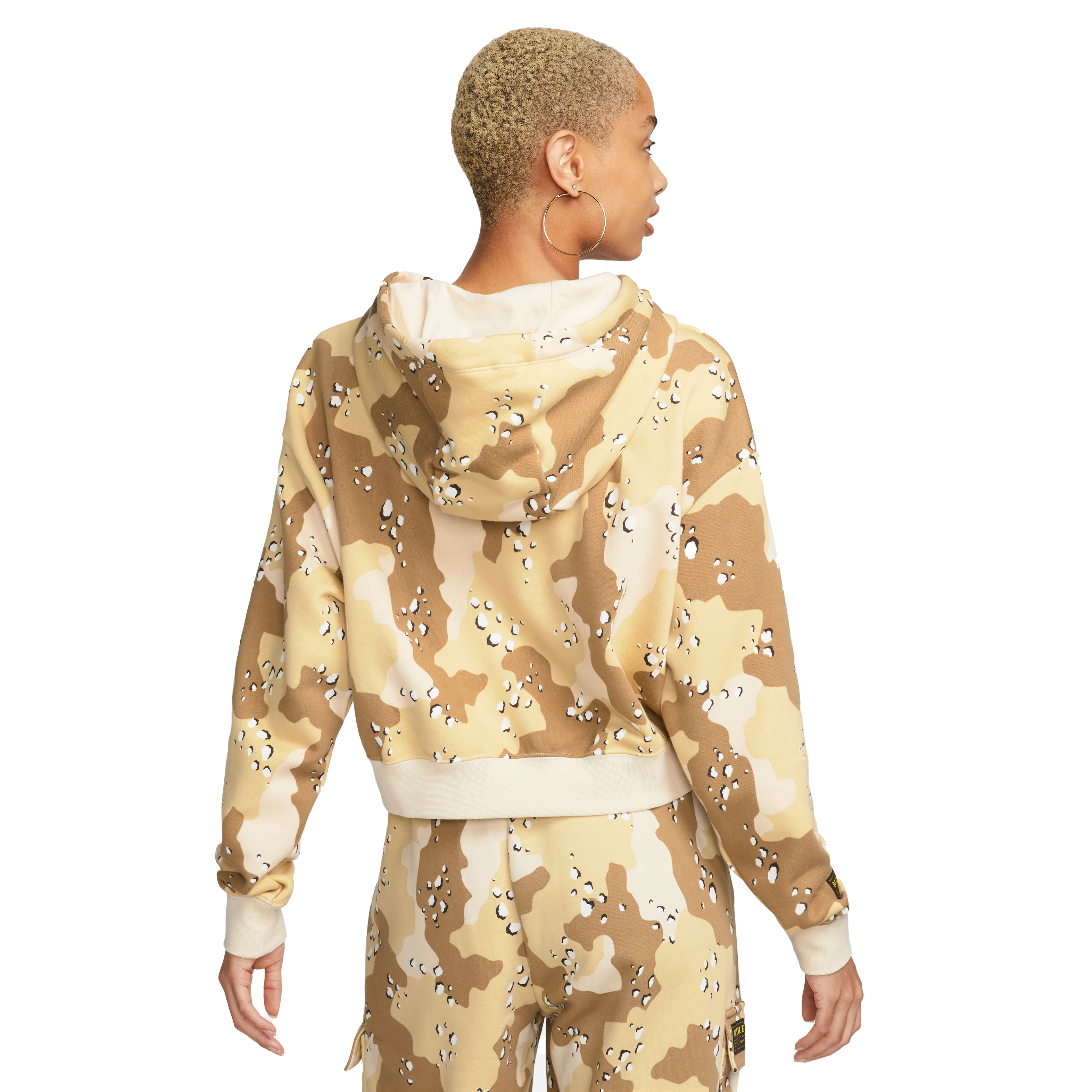 Nike Women's Sportswear Club Fleece Cropped Camo Hoodie-Tan