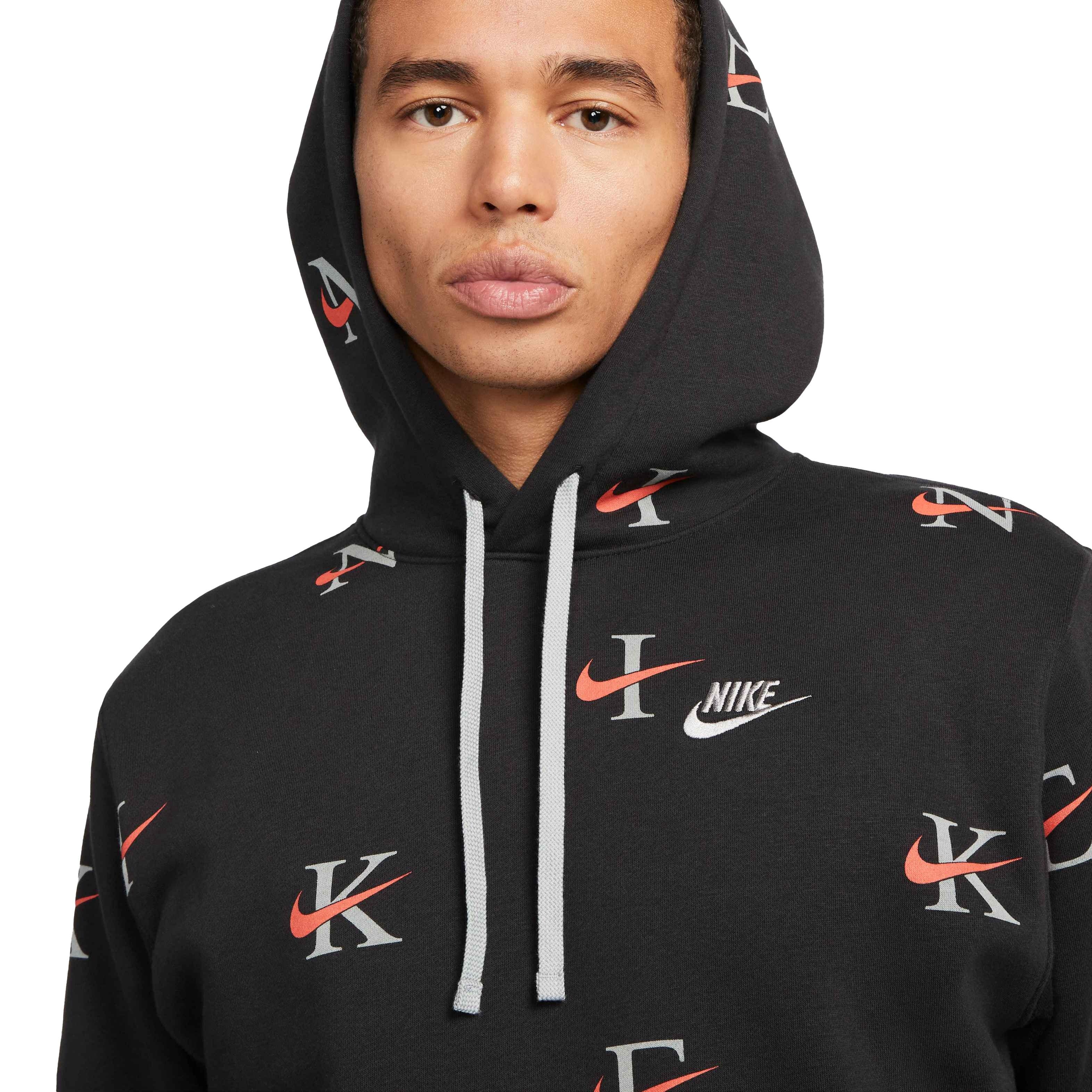 Nike Men's Sportswear Club Pullover AOP Hoodie-Black