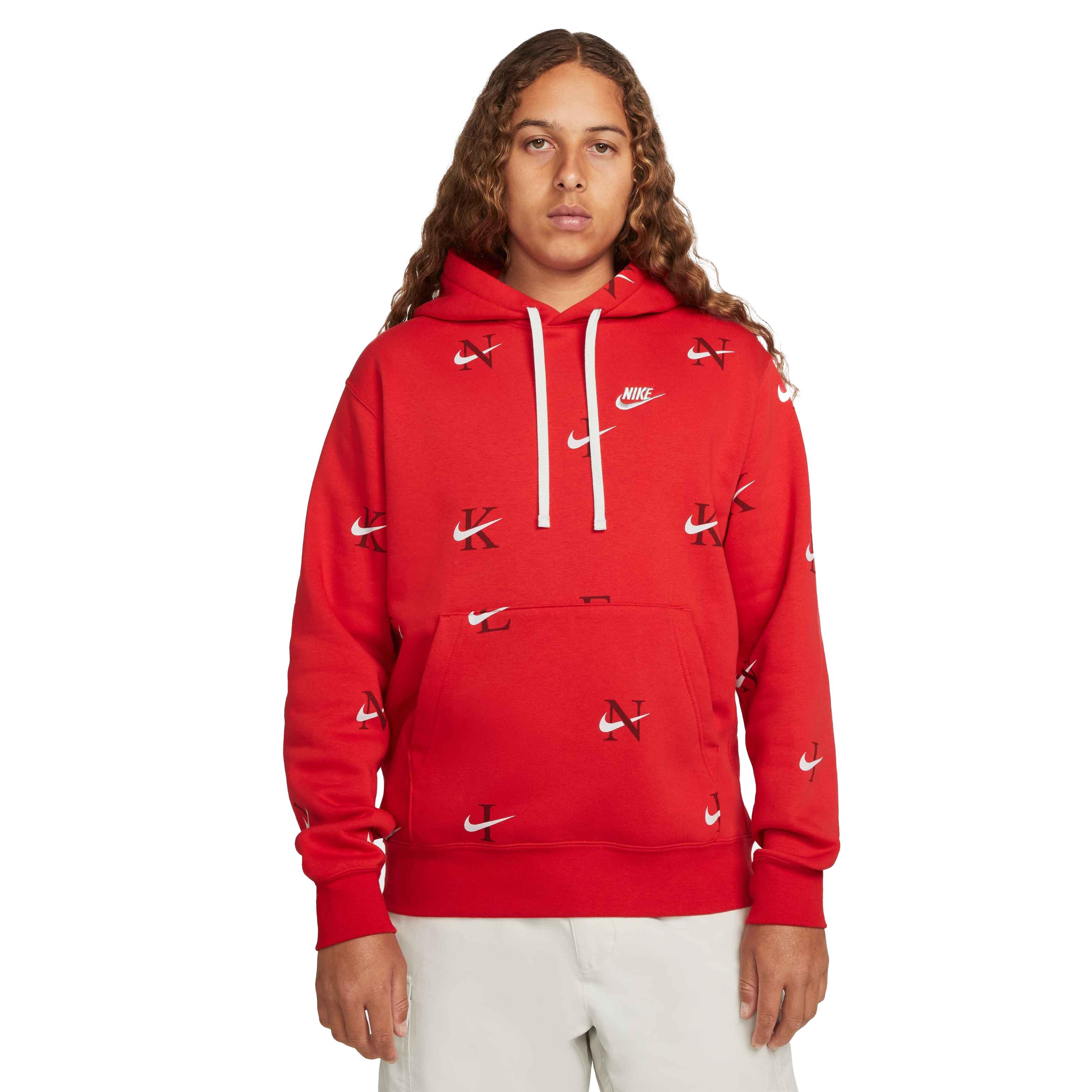 Nike Men s Sportswear Club Pullover AOP Hoodie Red