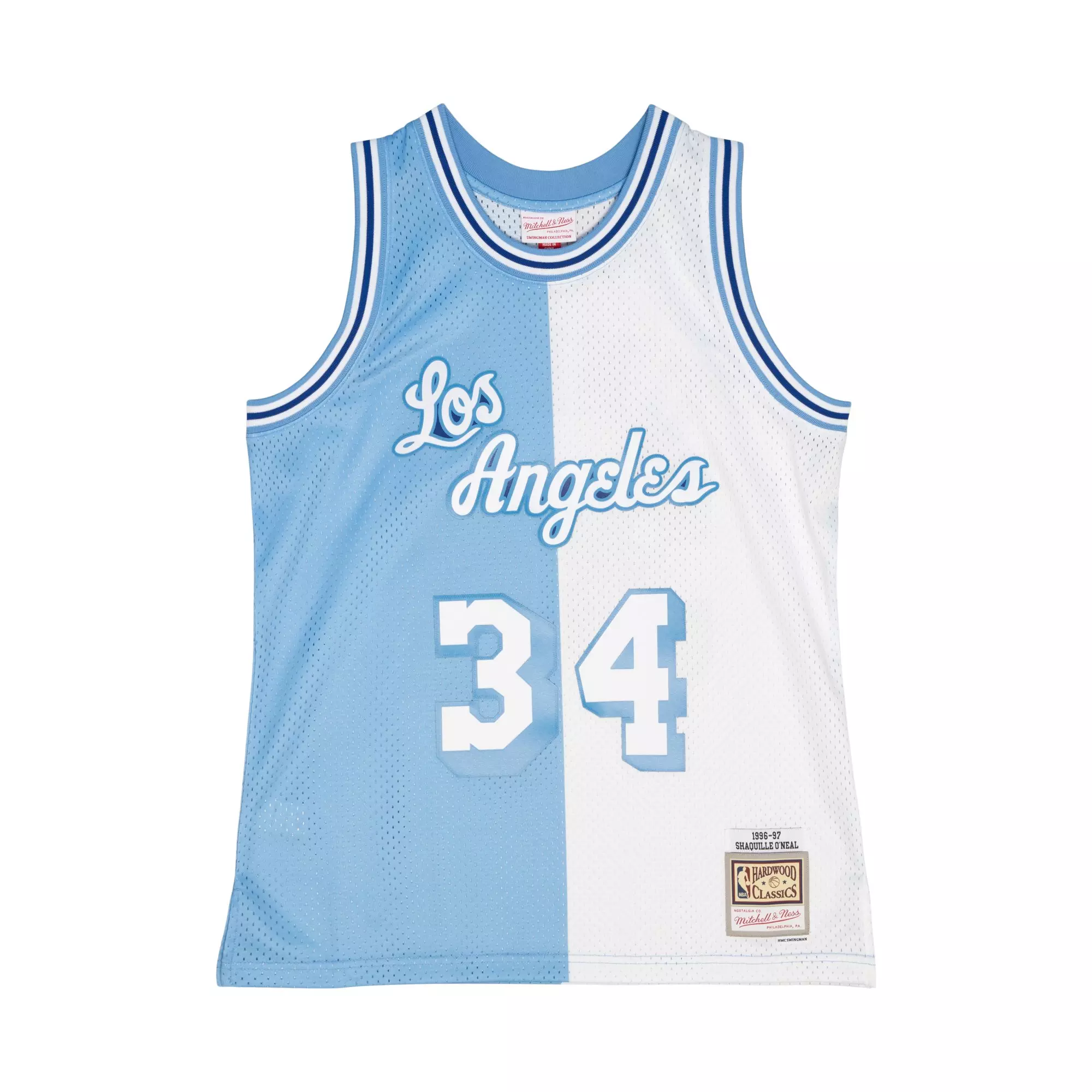 Mitchell & Ness Men's Los Angeles Lakers Shaquille O'Neal 1996 Split Swingman Jersey - BLUE