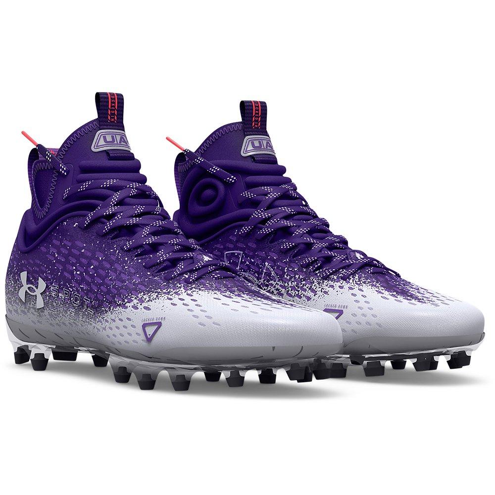 Purple and white store under armour cleats