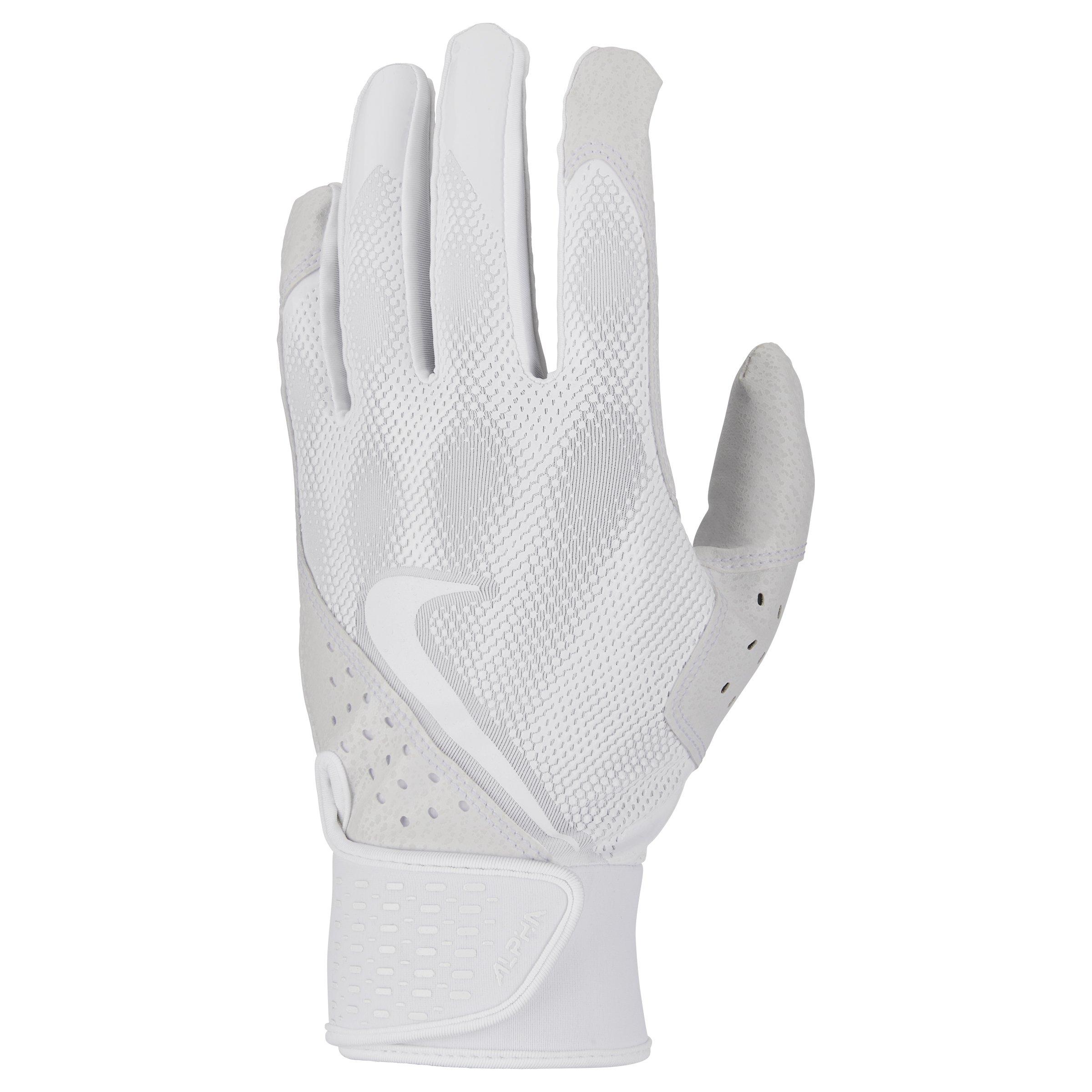 Nike Alpha Baseball Batting Gloves - White - WHITE Thumbnail View 1