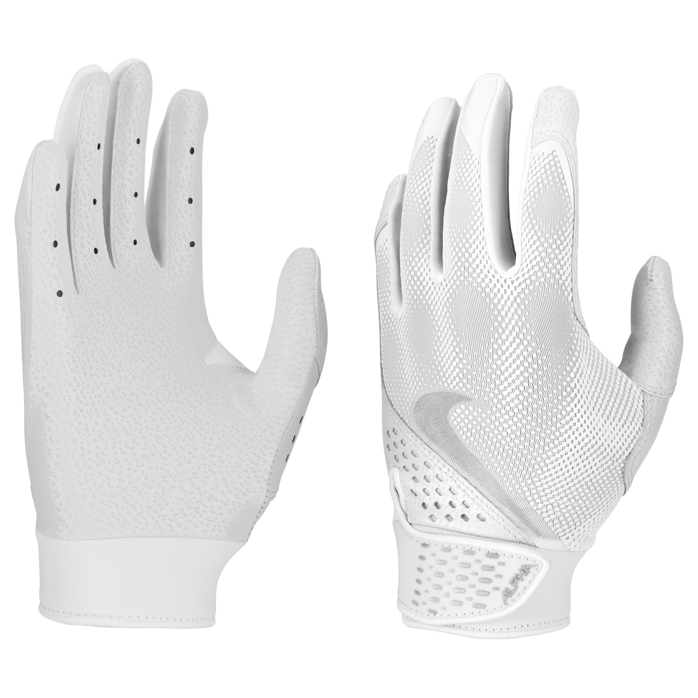 Nike Alpha Youth Baseball Batting Gloves - White/Silver