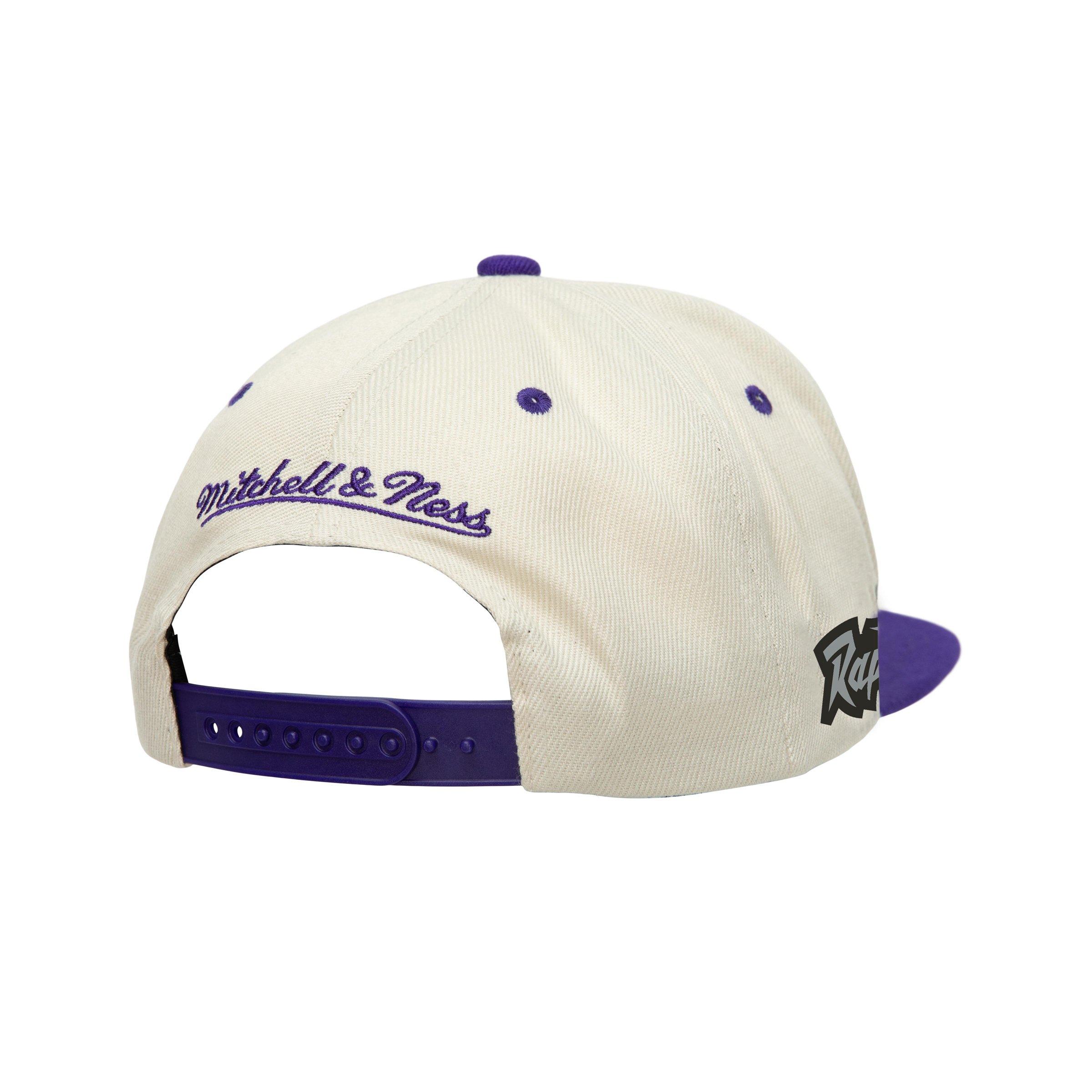 Mitchell & Ness Toronto Raptors Fresh Crown Snapback Hat -  White/Purple/Throwback Logo - Basketball Cap for Men
