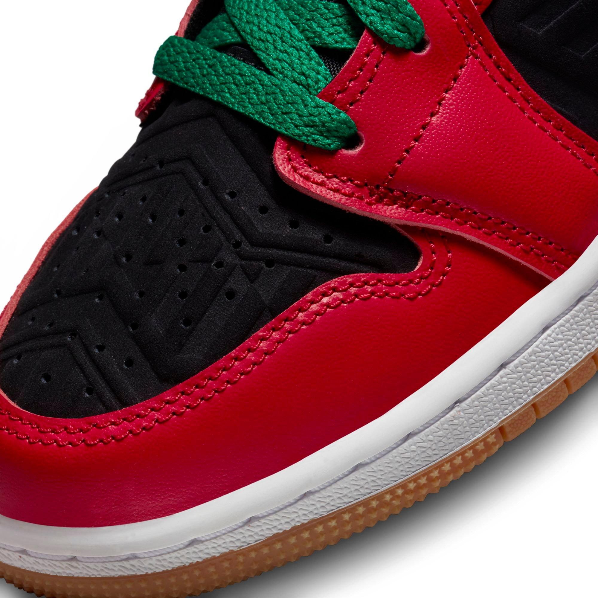 jordan 1 mid black fire red white malachite