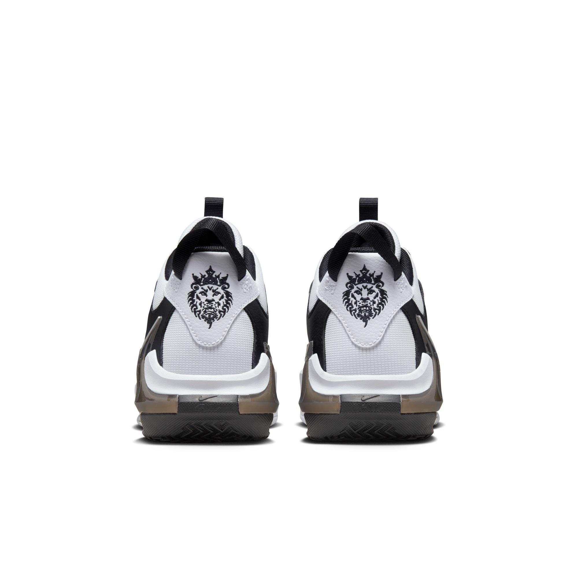 Nike LeBron Witness 7 "White/Metallic Silver/Black" Grade School Boys' Basketball Shoe - BLACK/WHITE Thumbnail View 9