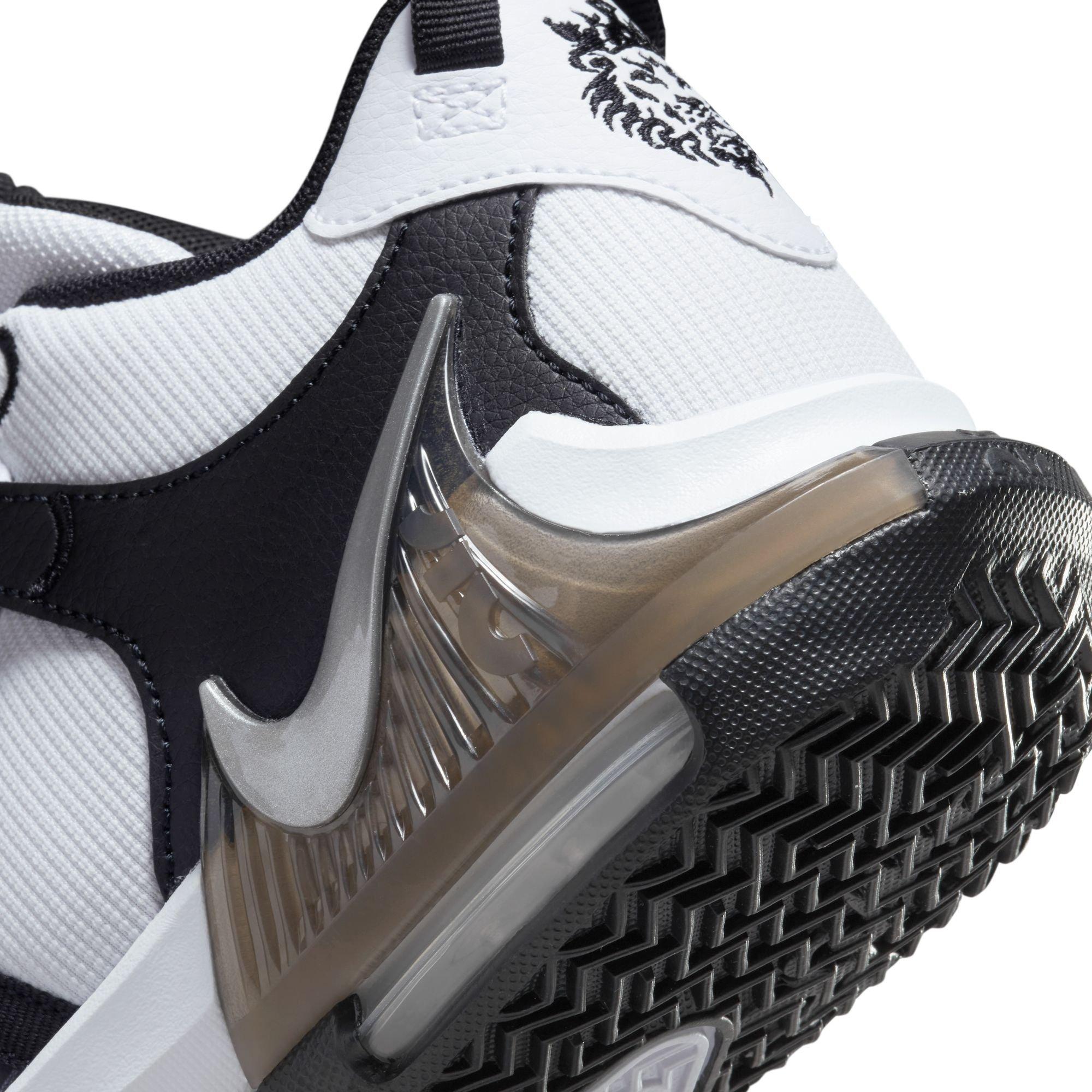Nike LeBron Witness 7 "White/Metallic Silver/Black" Grade School Boys' Basketball Shoe - BLACK/WHITE Thumbnail View 4