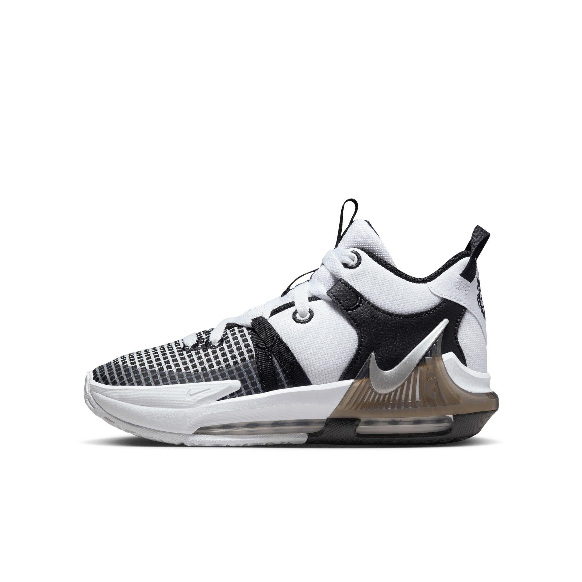 Nike LeBron Witness 7 "White/Metallic Silver/Black" Grade School Boys' Basketball Shoe - BLACK/WHITE Thumbnail View 5
