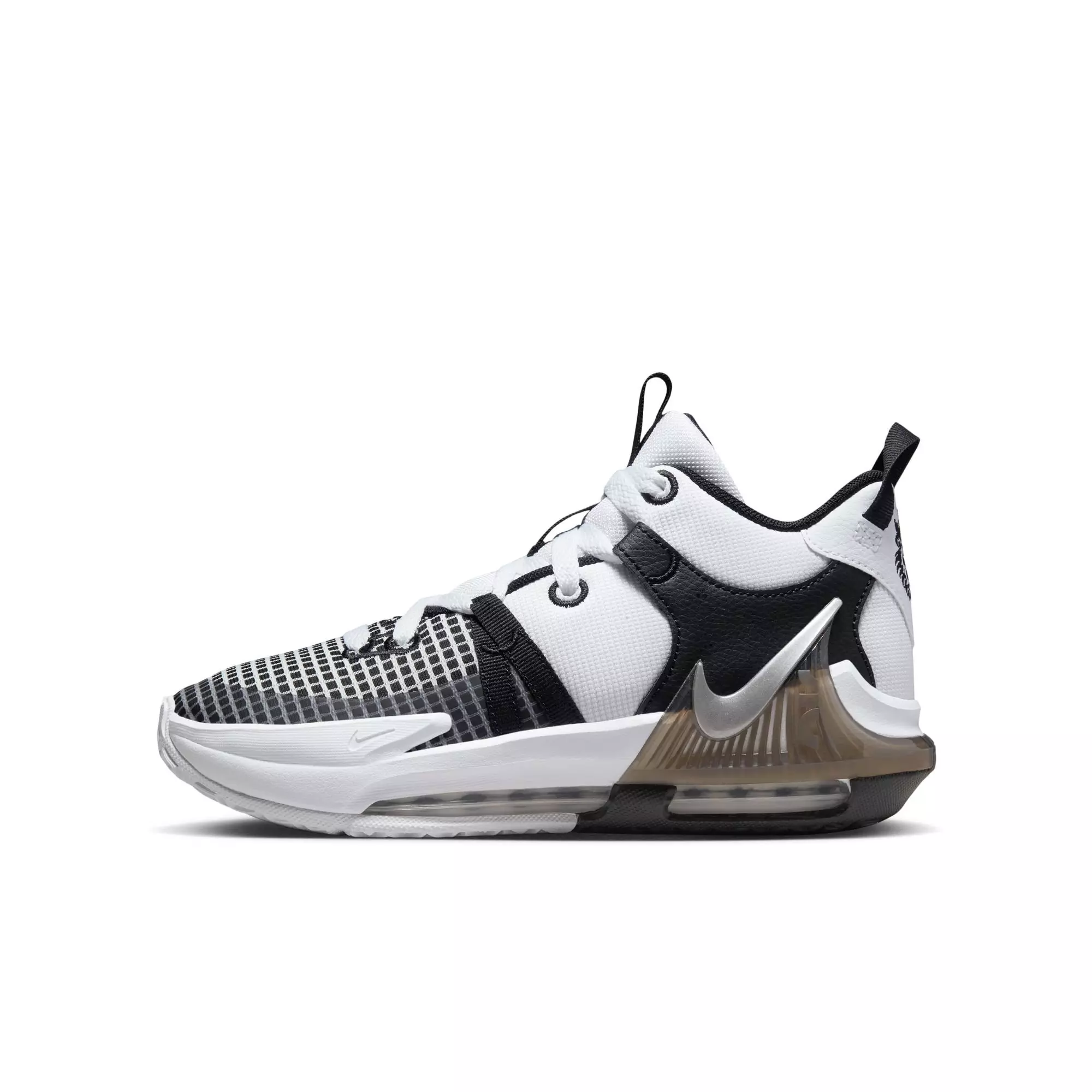 Nike LeBron Witness 7 "White/Metallic Silver/Black" Grade School Boys' Basketball Shoe - BLACK/WHITE