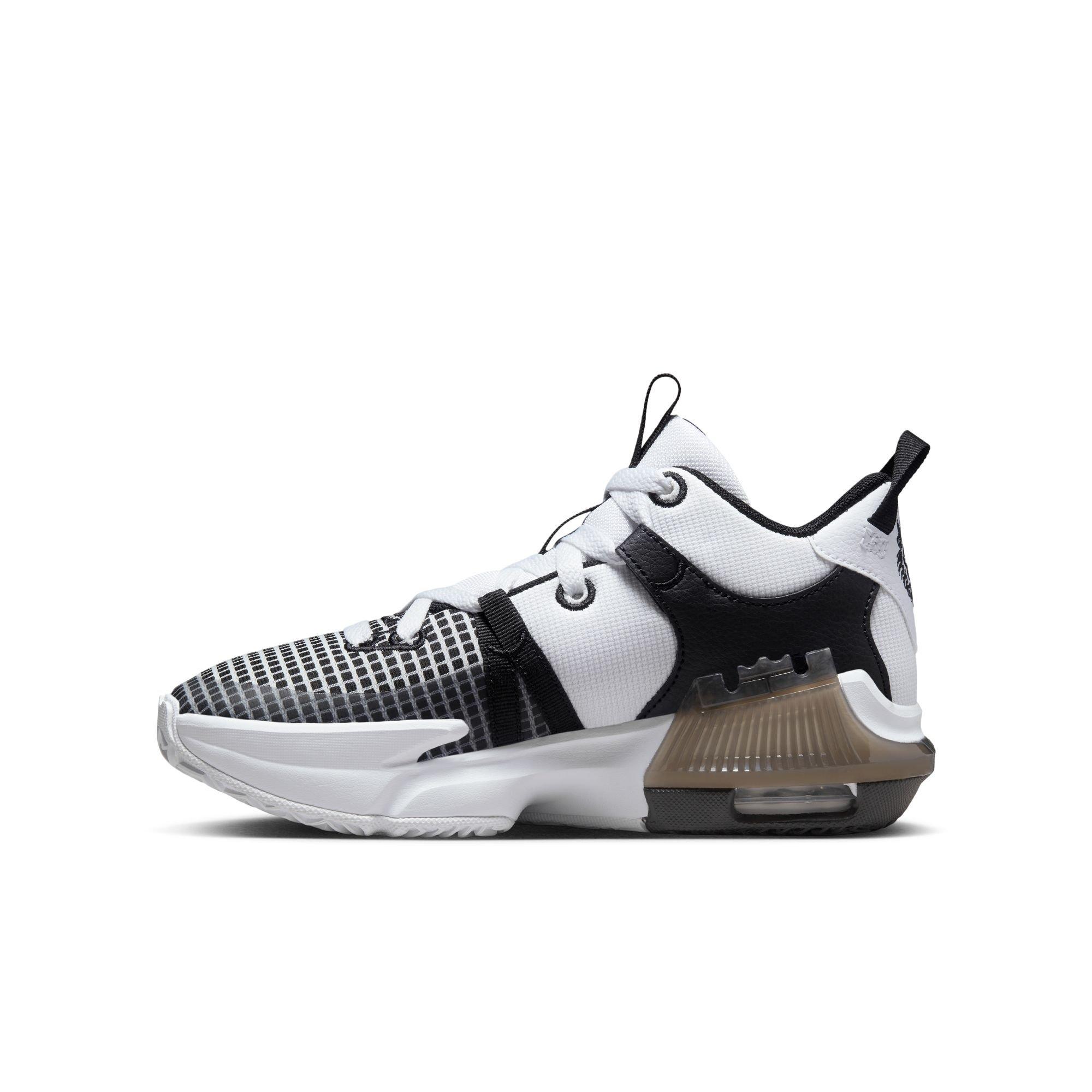 Nike LeBron Witness 7 "White/Metallic Silver/Black" Grade School Boys' Basketball Shoe - BLACK/WHITE Thumbnail View 6