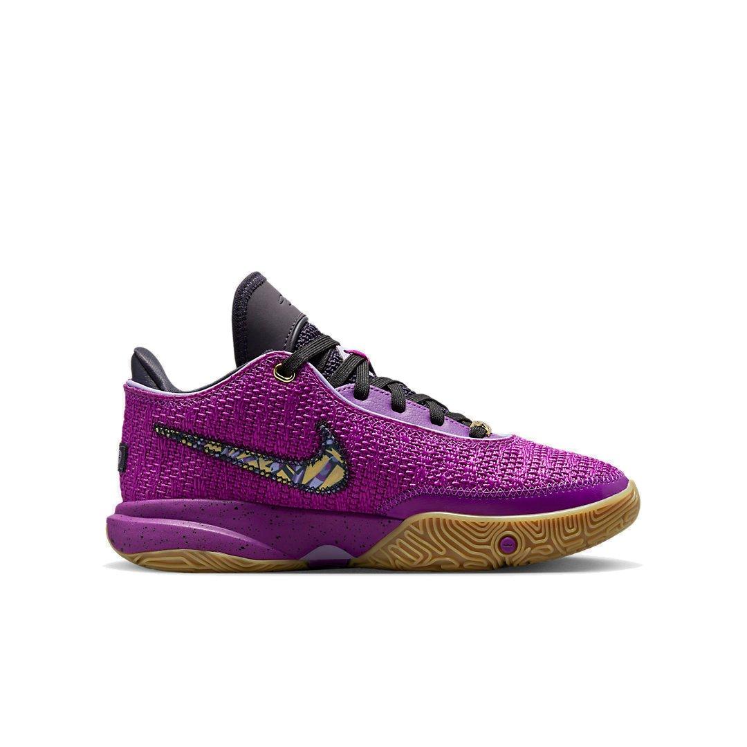  Nike Kid's Lebron 18 GS Basketball Shoes, Black/Court Purple/White/Metallic  Gold, 3.5 Big Kid