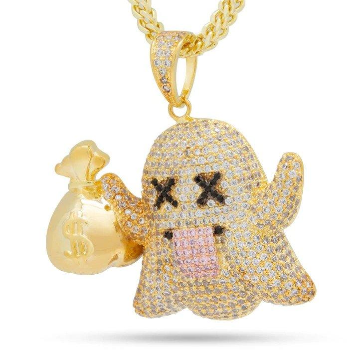 King Ice Money Ghost Emoji Necklace - GOLD Thumbnail View 1