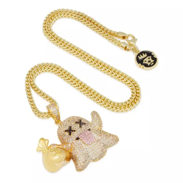 King Ice Money Ghost Emoji Necklace - GOLD