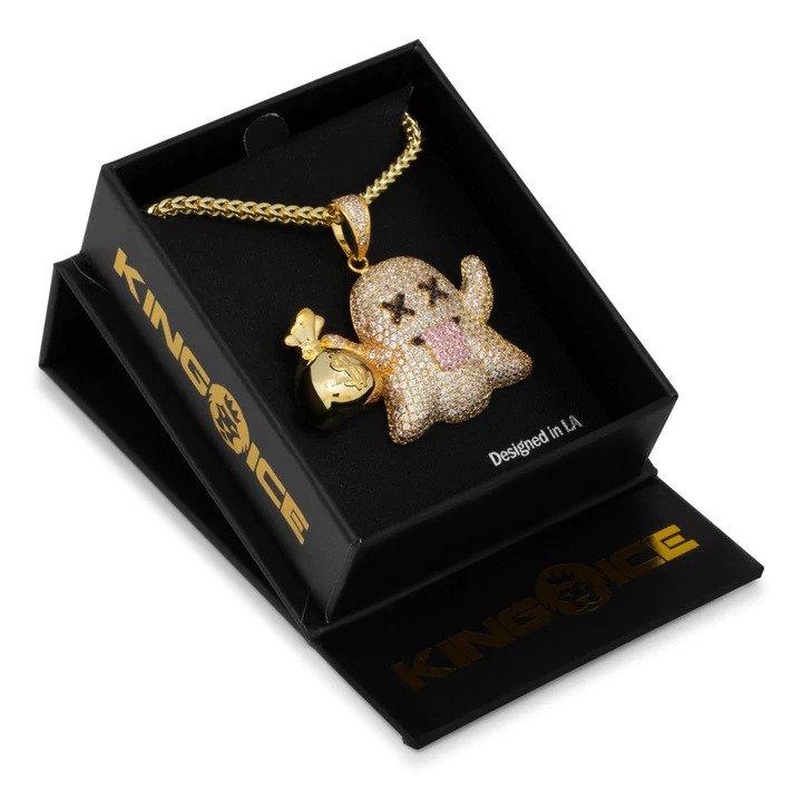 King Ice Money Ghost Emoji Necklace - GOLD Thumbnail View 4