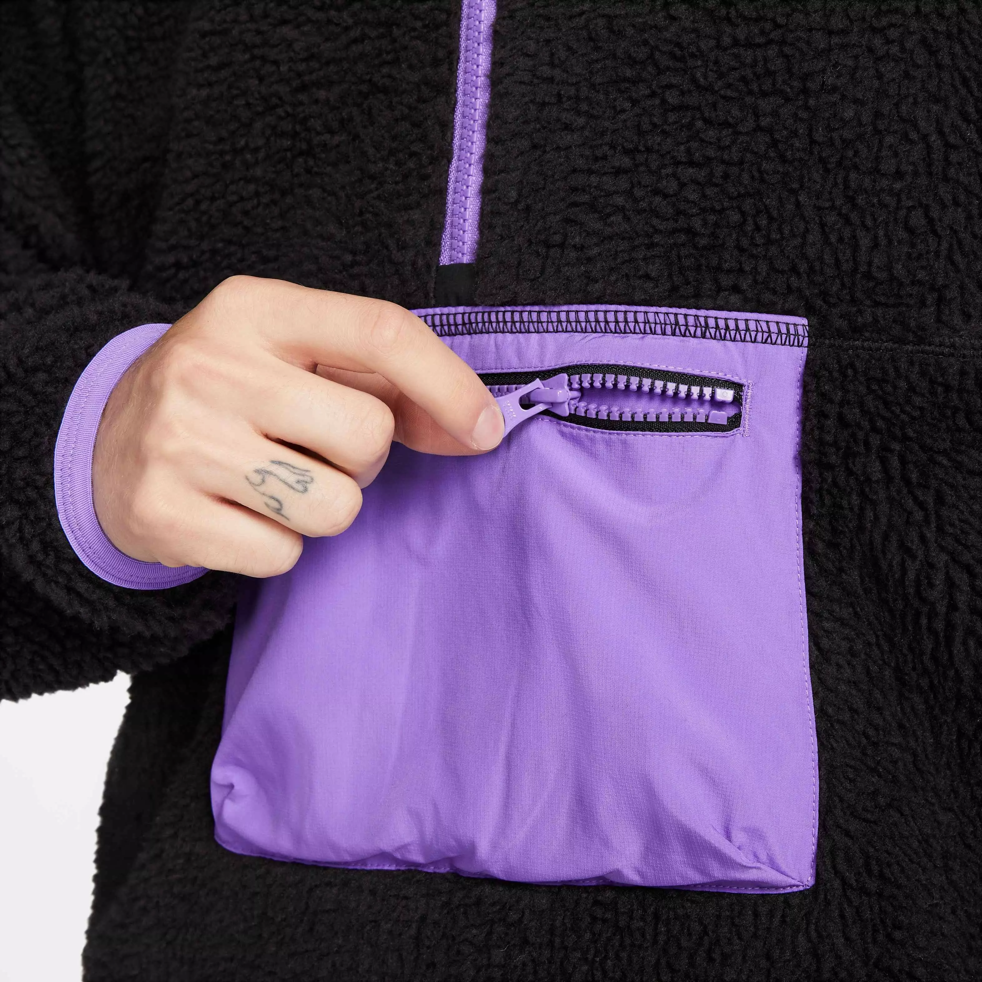 Nike Men's Club+ 1/2-Zip Winterized Anorak-Black/Purple - BLACK/PURPLE