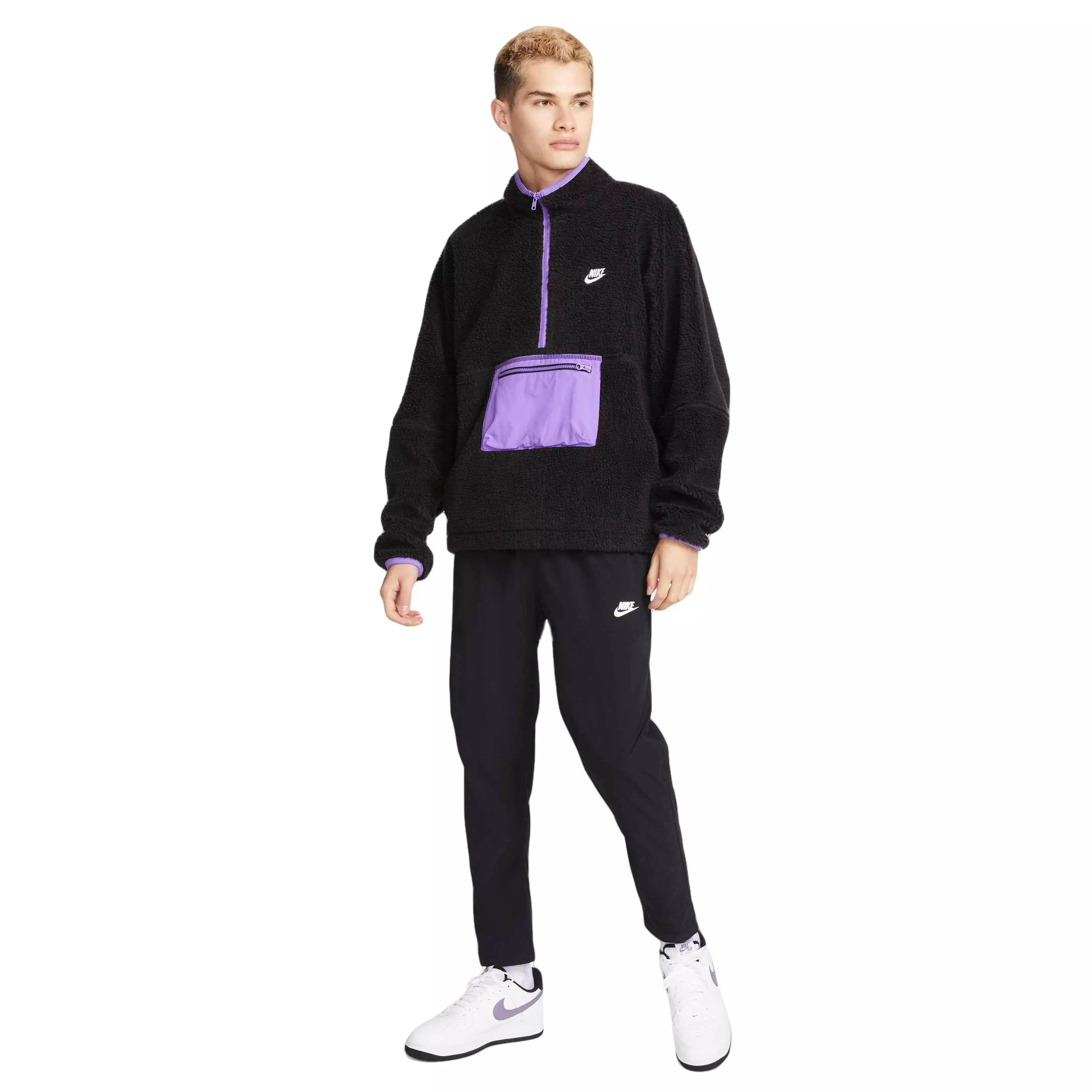 Nike Men's Club+ 1/2-Zip Winterized Anorak-Black/Purple - BLACK/PURPLE