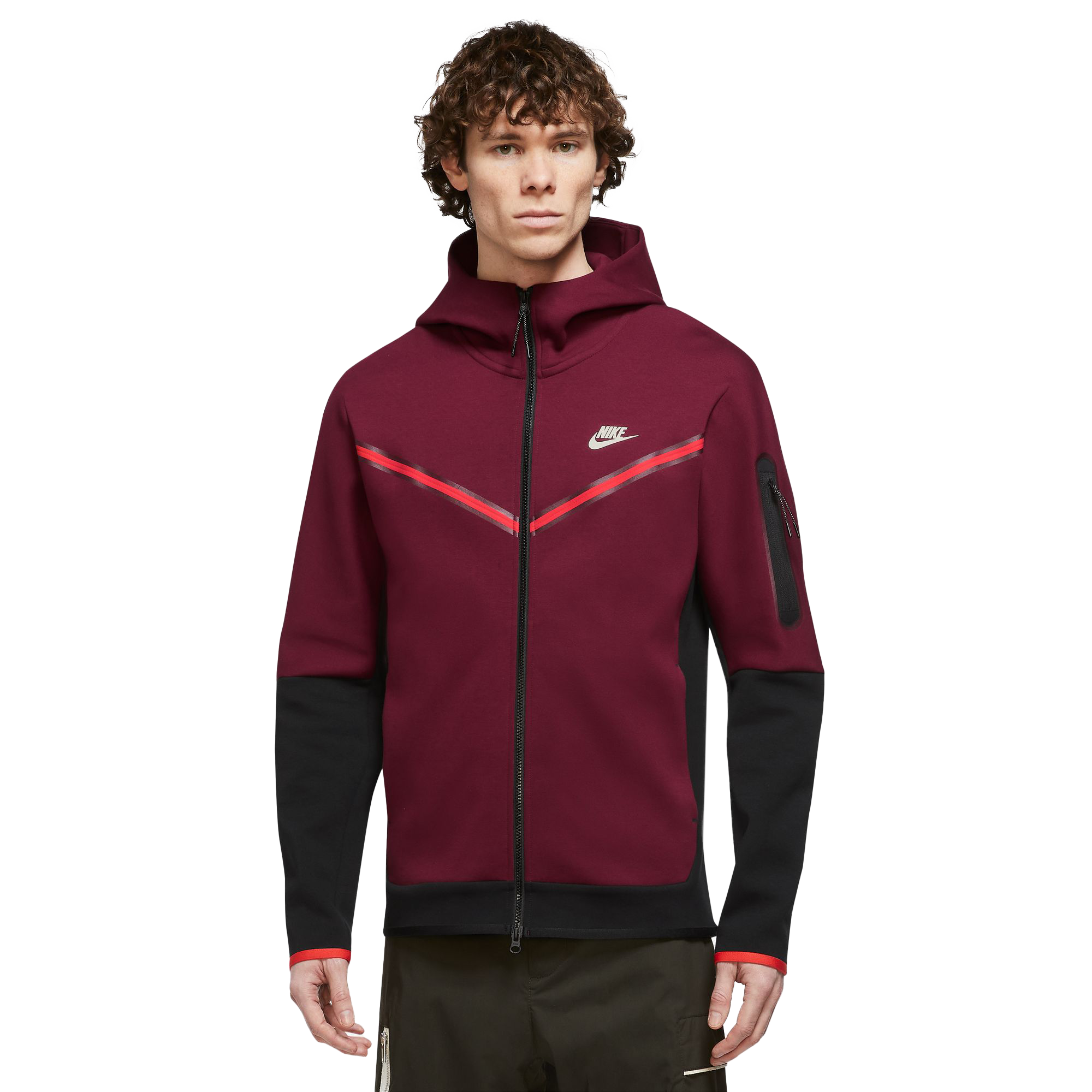 Nike Men's Sportswear Tech Fleece Full-Zip Hoodie-Red/Black - Hibbett ...