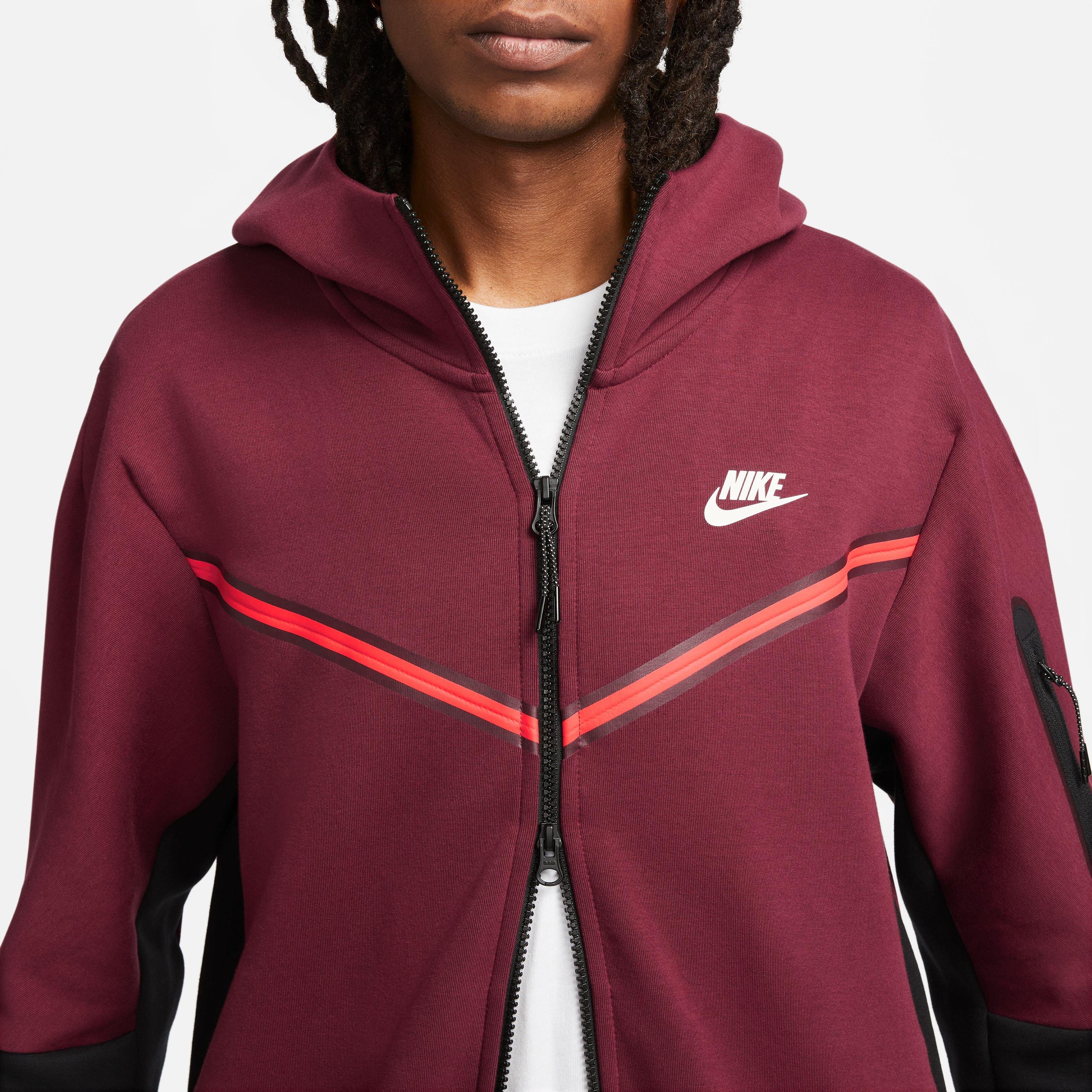 Nike Men's Sportswear Tech Fleece Full-Zip Hoodie-Red/Black - Hibbett