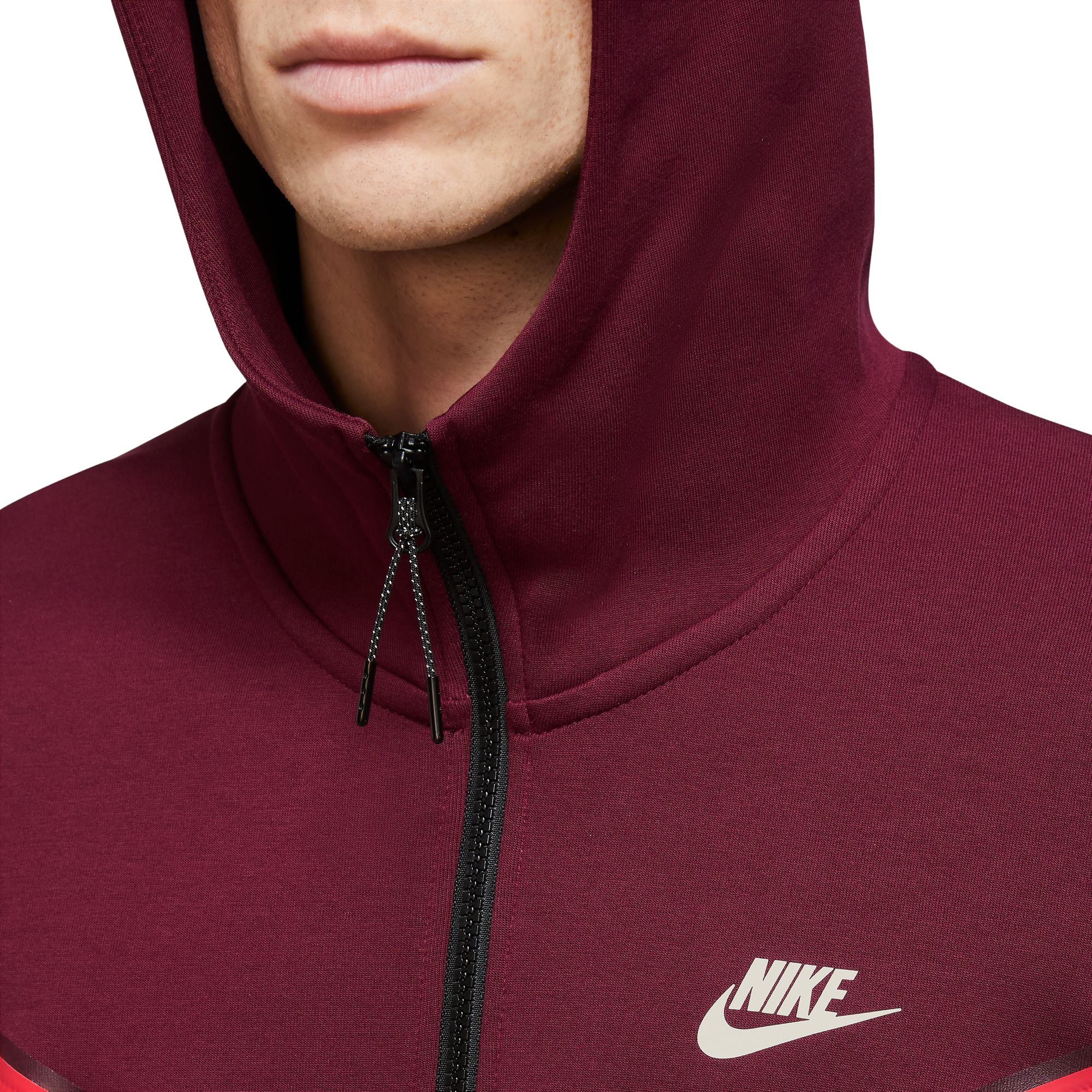 Nike Tech Fleece Hoodie Jacket Red Black Sweatshirt Color Block