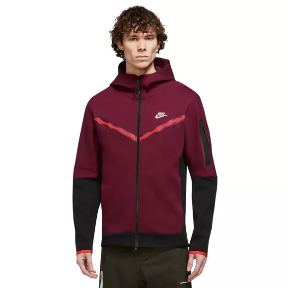 Nike Tech Fleece Full-Zip Hoodie-Red/Black - Hibbett City Gear