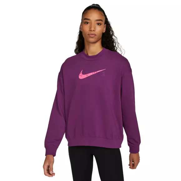 rand Collega Prime Nike Women's Dri-FIT Get Fit Graphic Training Crewneck Sweatshirt-Purple