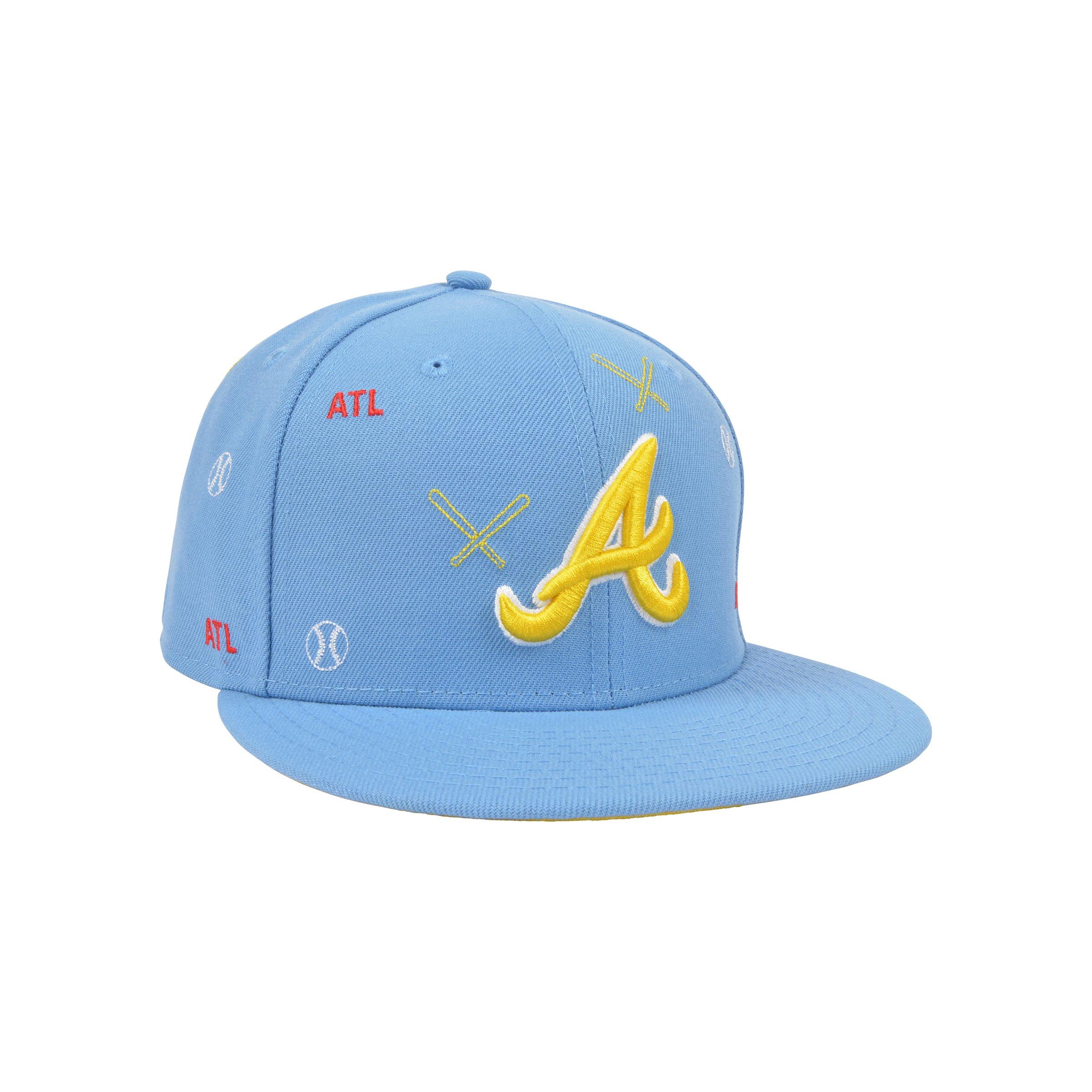 Atlanta Braves Hat Baseball Cap Fitted 7 1/8 New Era MLB Vintage Retro Blue  ATL