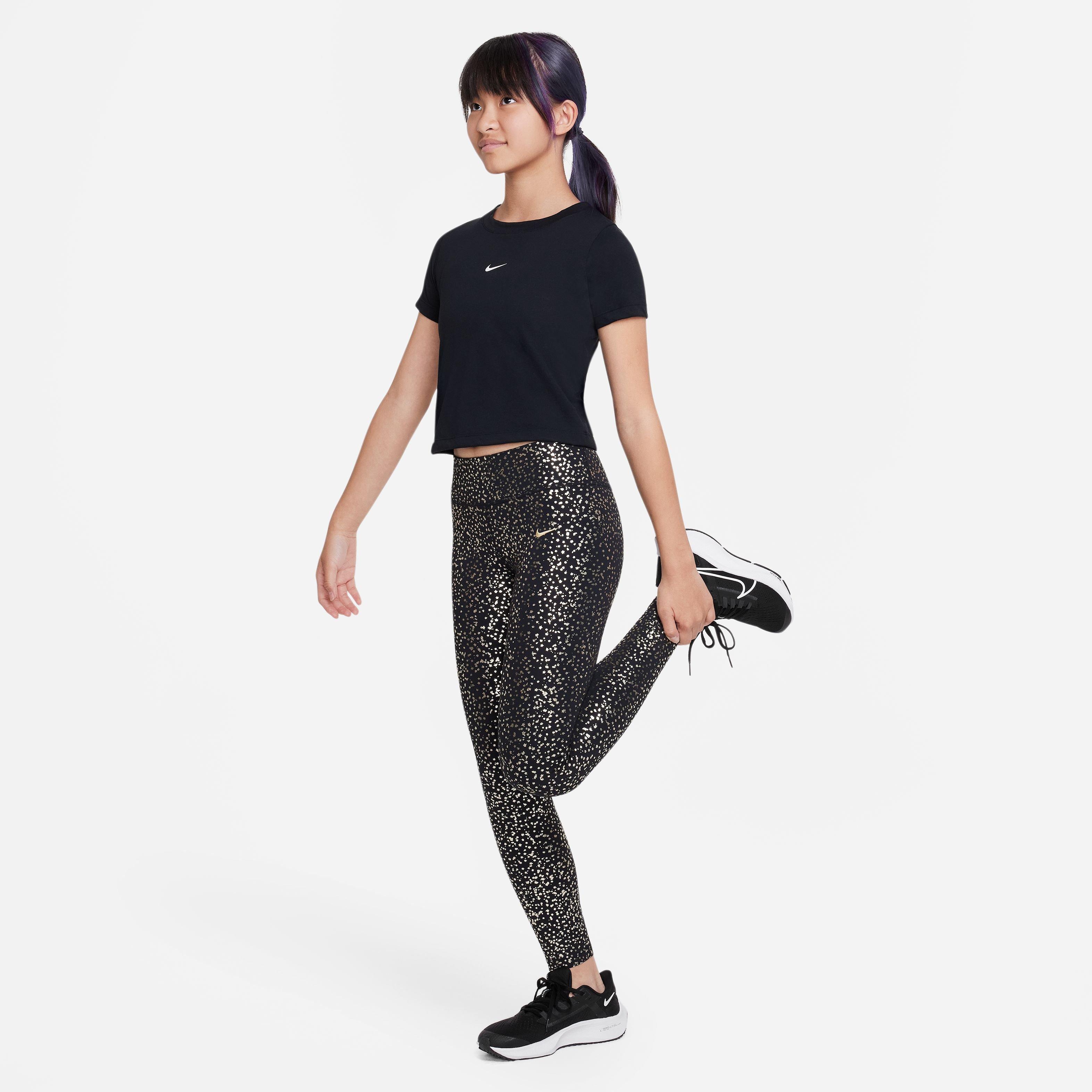 Nike Big Girls' Dri-FIT Metallic Printed Leggings - Black/Gold - Hibbett