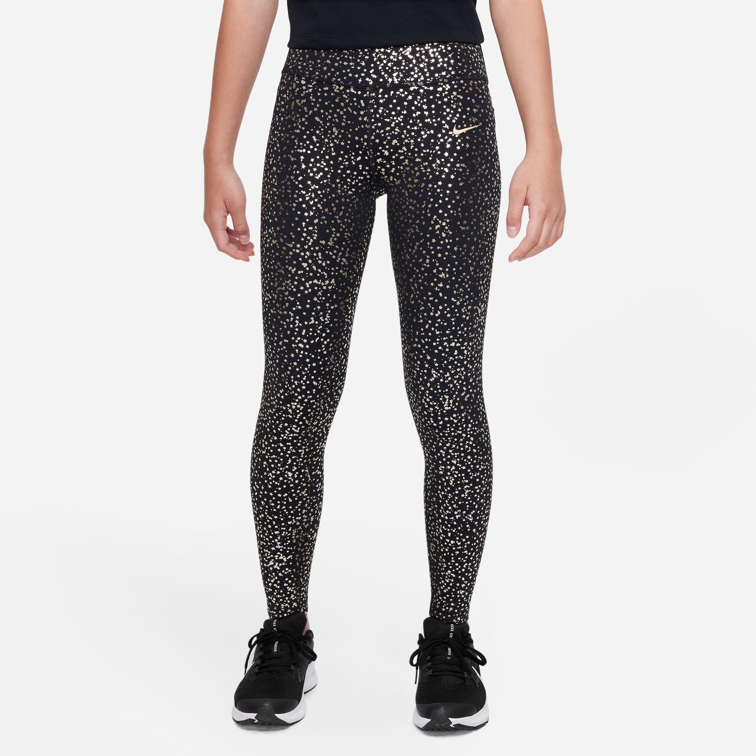 Nike Big Girls' Dri-FIT Metallic Printed Leggings - Black/Gold - Hibbett