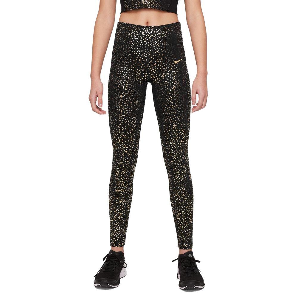 Nike Big Girls' Dri-FIT Metallic Printed Leggings - Black/Gold - Hibbett