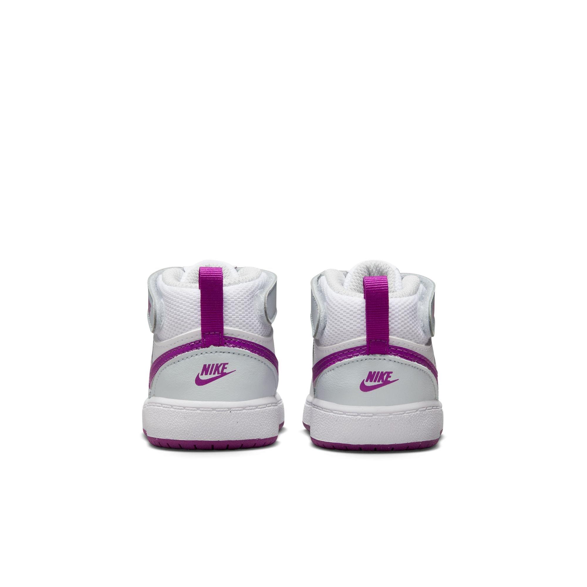 Nike Court Borough Mid 2 "Pure Platinum/Vivid Purple/White" Toddler Girls' Shoe - WHITE/PURPLE Thumbnail View 9