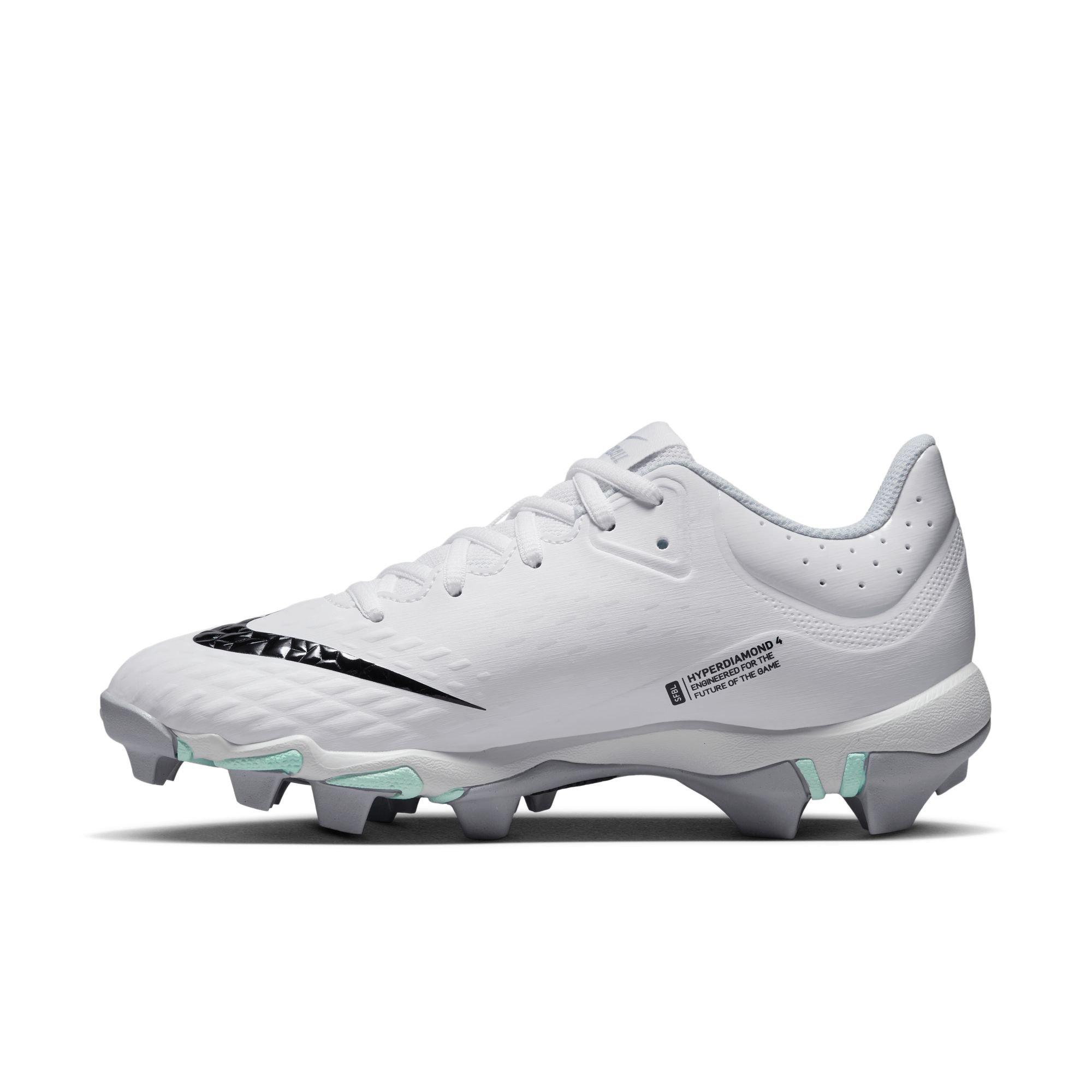 Nike Hyperdiamond 4 Keystone "White/Black/Pure Platinum/Wolf Grey" Women's Softball Cleat - WHITE/GREY Thumbnail View 3