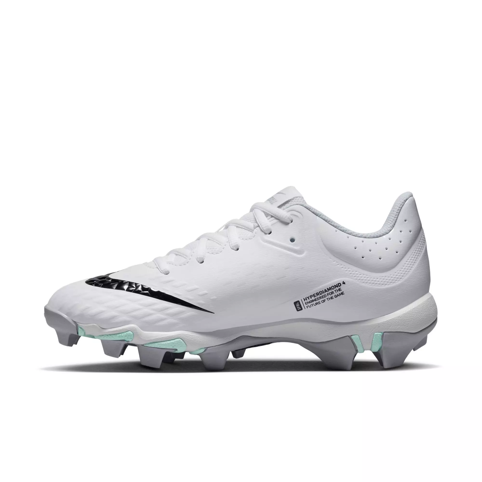 Nike Hyperdiamond 4 Keystone "White/Black/Pure Platinum/Wolf Grey" Women's Softball Cleat - WHITE/GREY