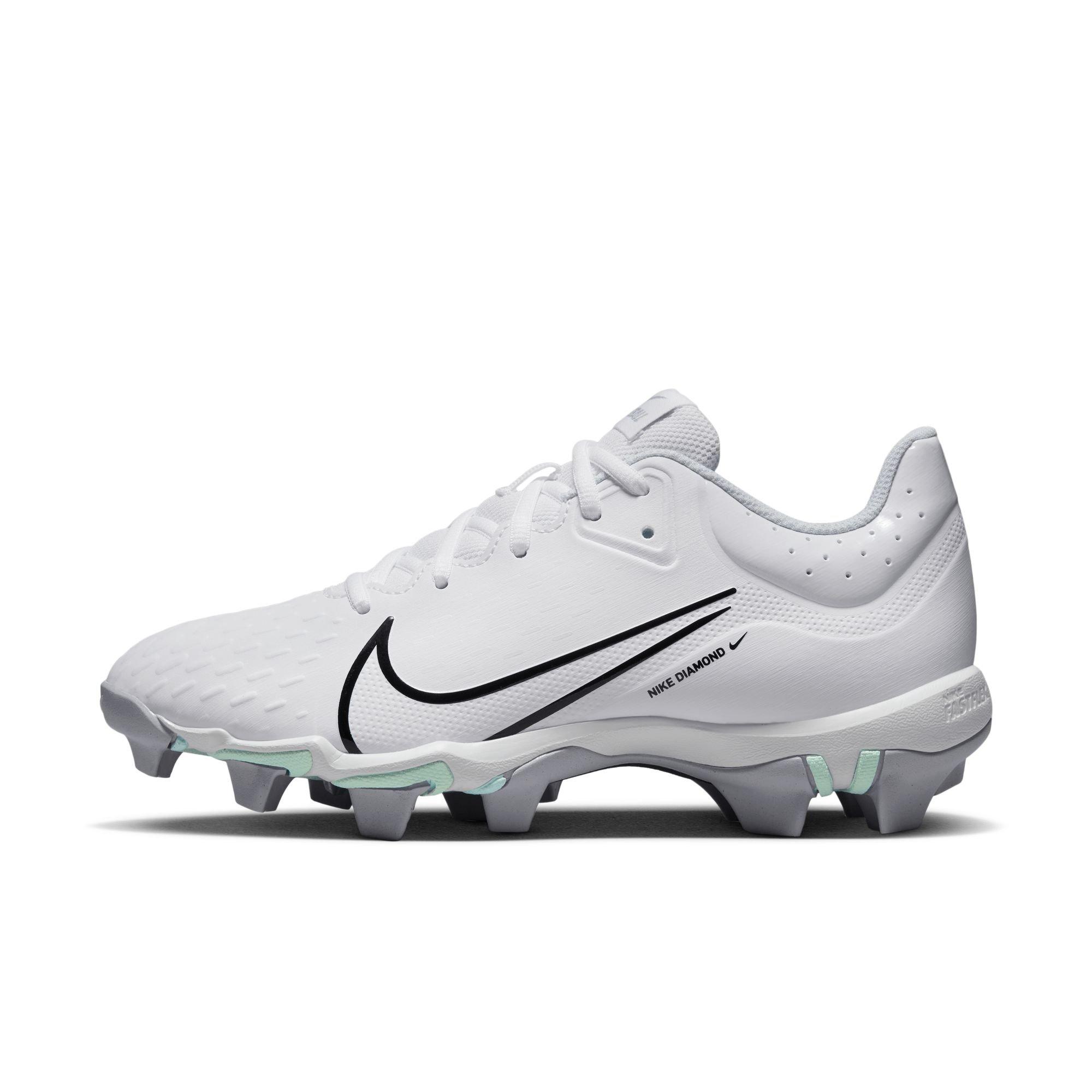 Nike Hyperdiamond 4 Keystone "White/Black/Pure Platinum/Wolf Grey" Women's Softball Cleat - WHITE/GREY Thumbnail View 4