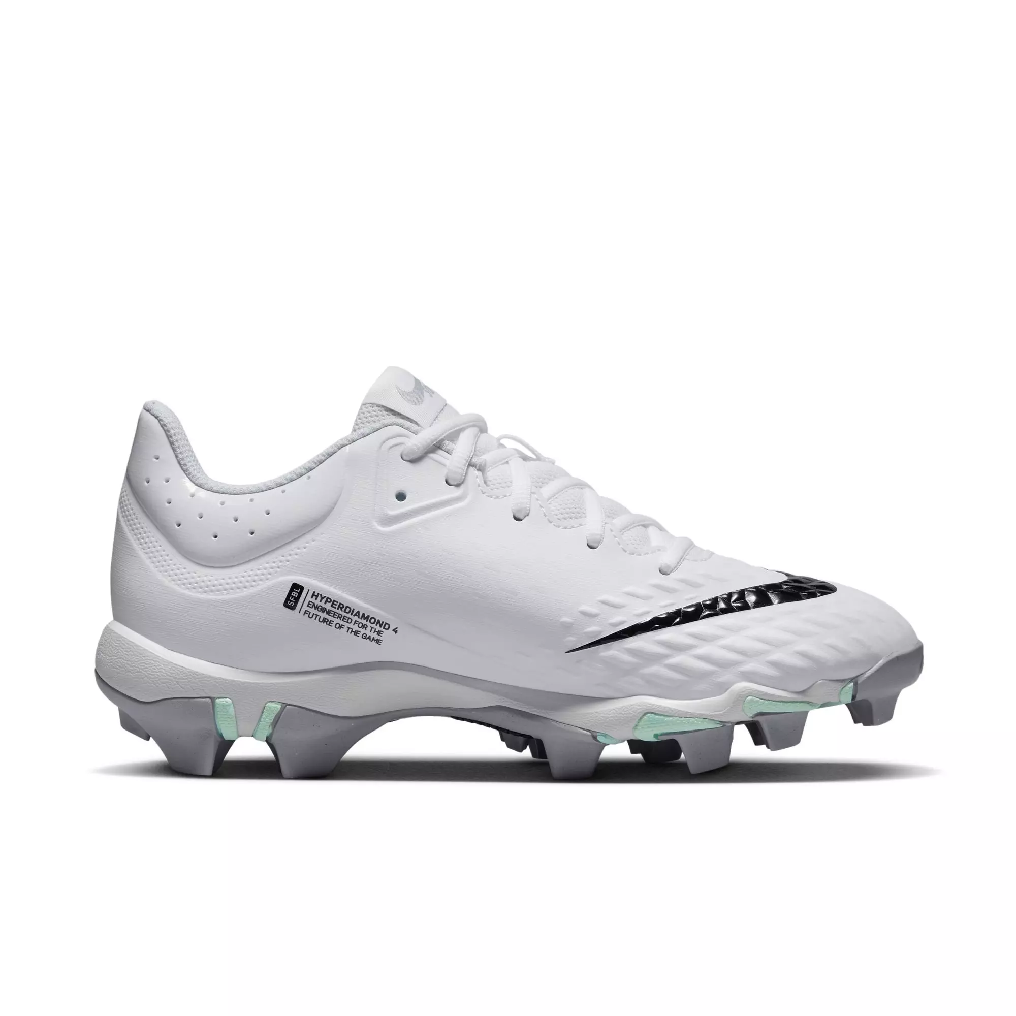 Nike Hyperdiamond 4 Keystone "White/Black/Pure Platinum/Wolf Grey" Women's Softball Cleat - WHITE/GREY