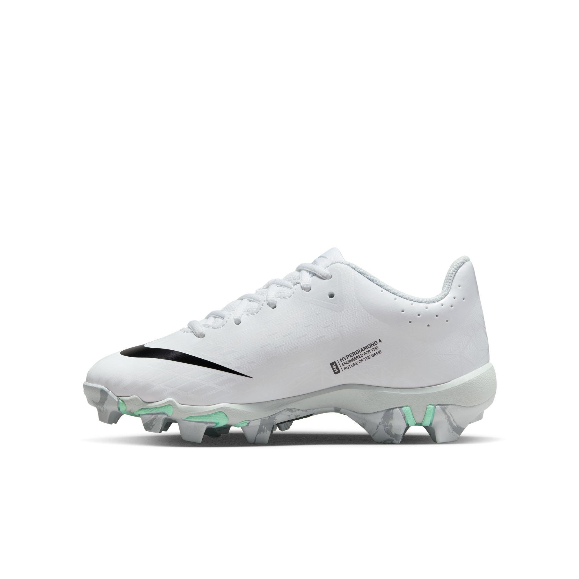 Nike Hyperdiamond 4 Keystone GG "White/Black/Wolf Grey" Grade School Kids' Softball Cleat - WHITE/GREY Thumbnail View 3