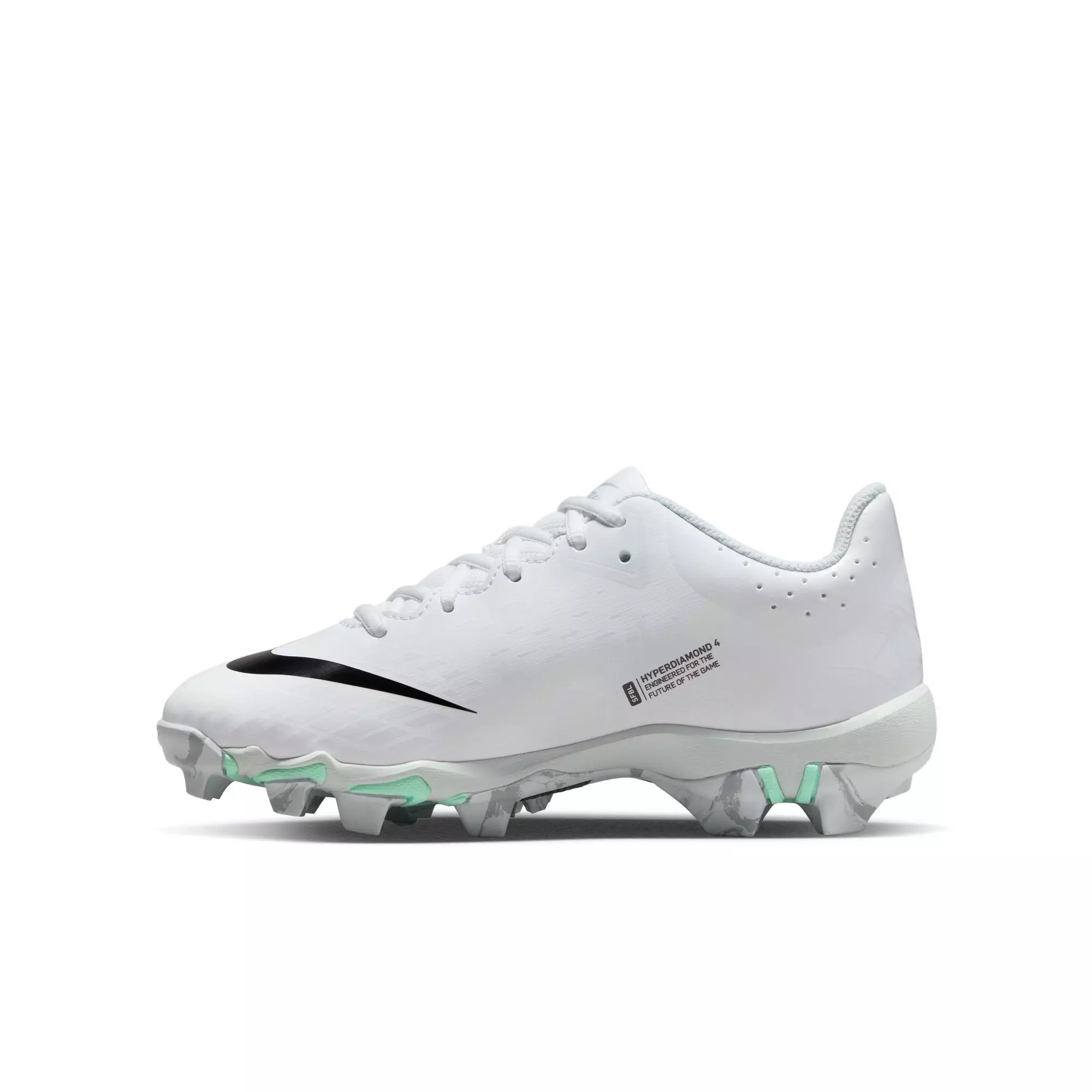 Nike Hyperdiamond 4 Keystone GG "White/Black/Wolf Grey" Grade School Kids' Softball Cleat - WHITE/GREY