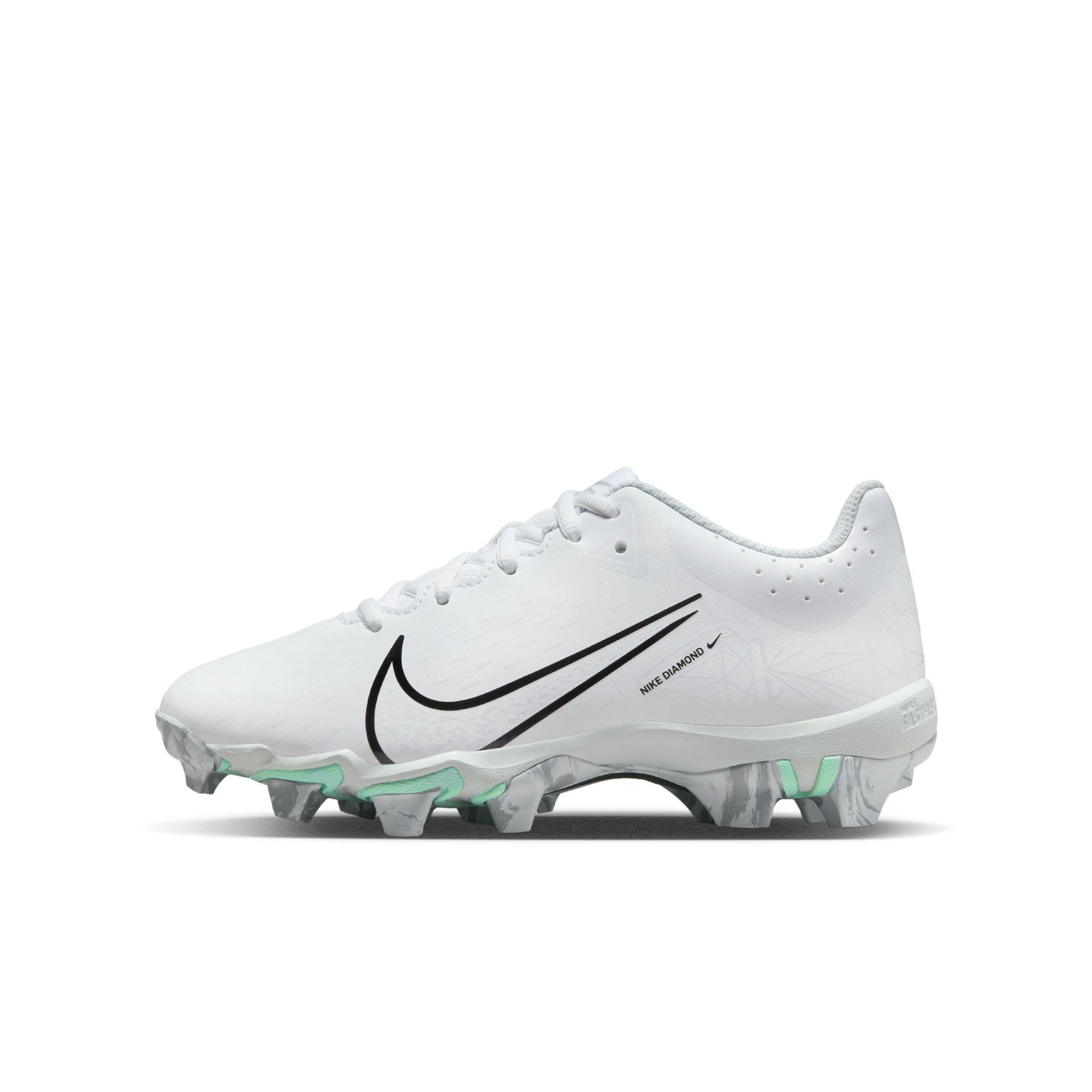 Nike Hyperdiamond 4 Keystone GG "White/Black/Wolf Grey" Grade School Kids' Softball Cleat - WHITE/GREY Thumbnail View 4