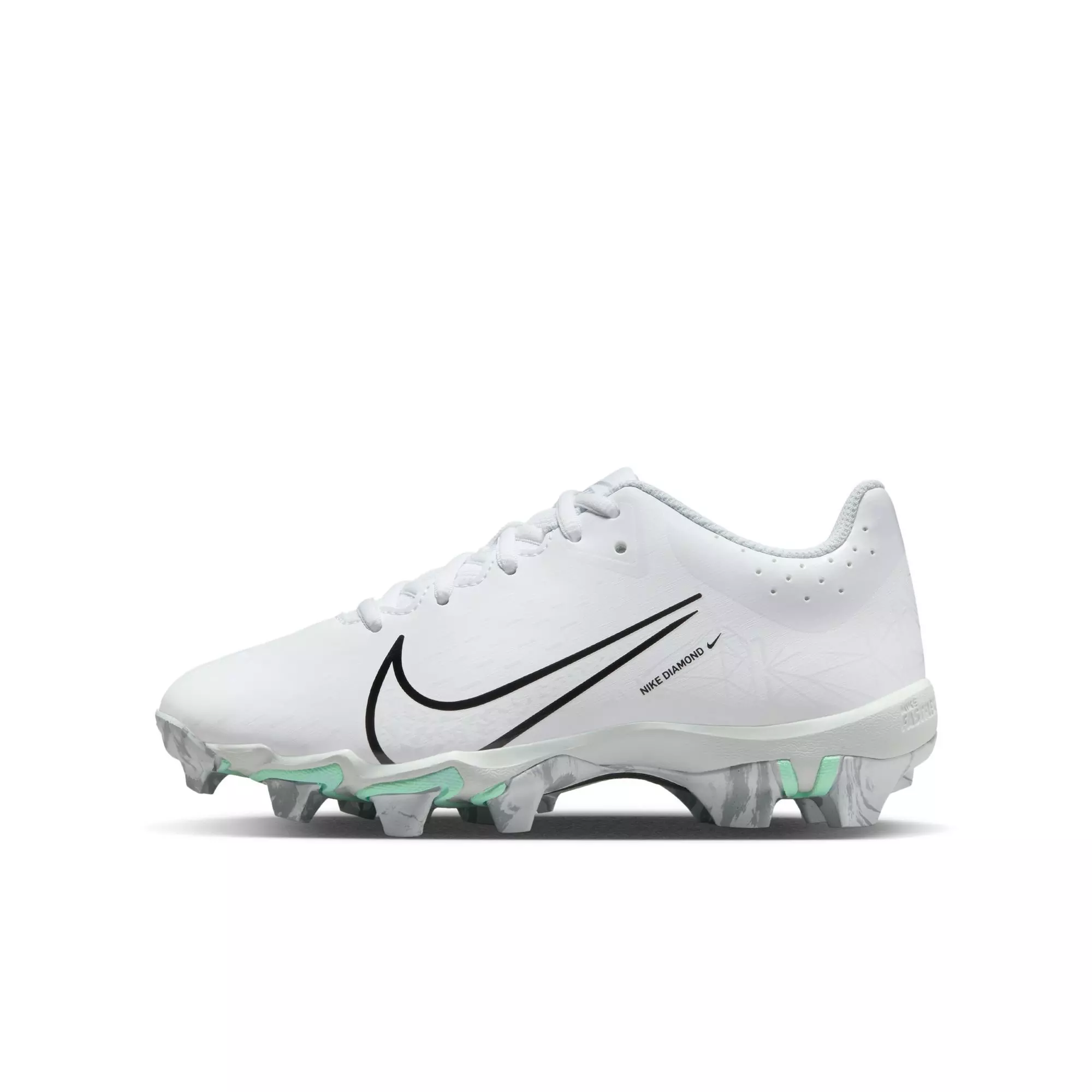 Nike Hyperdiamond 4 Keystone GG "White/Black/Wolf Grey" Grade School Kids' Softball Cleat - WHITE/GREY