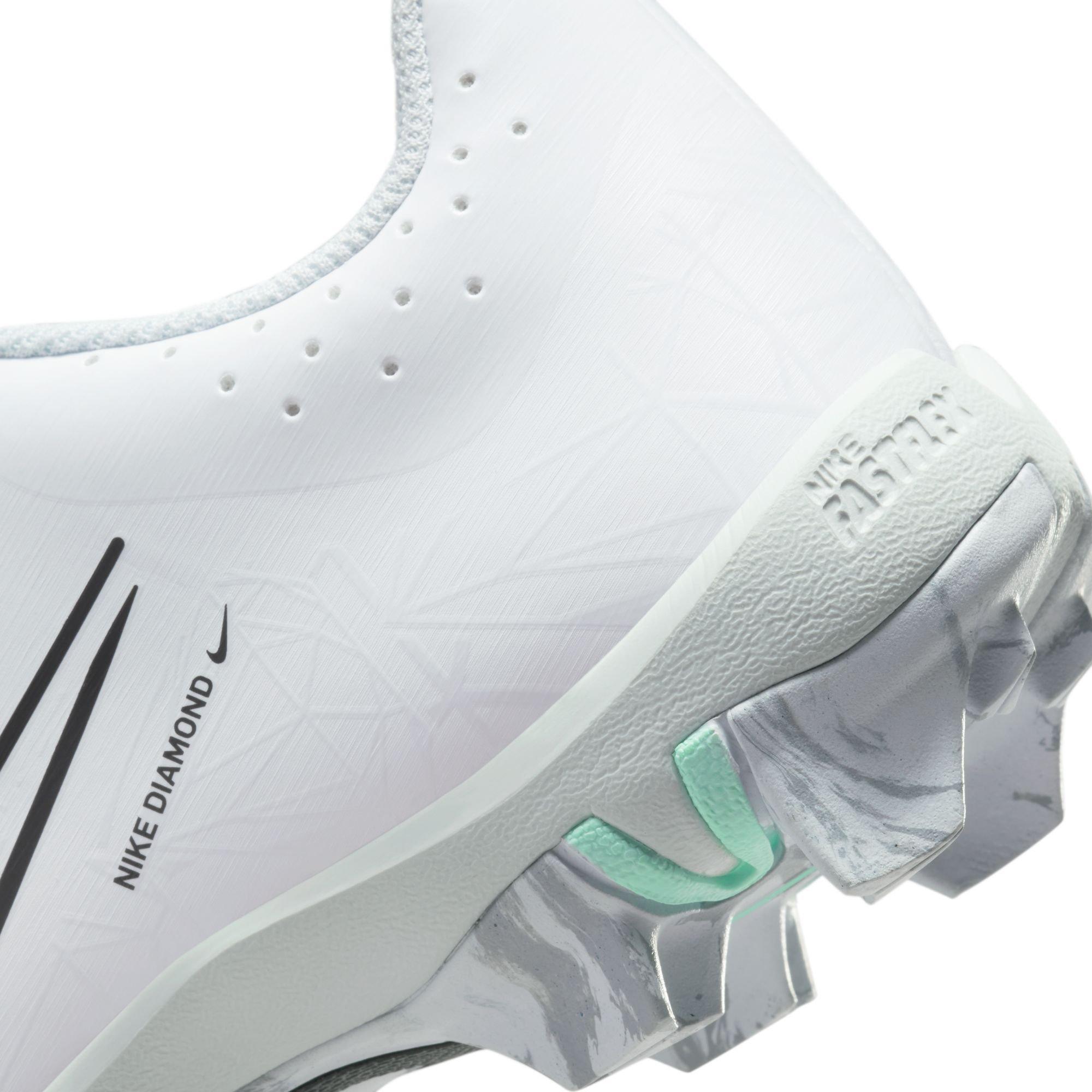 Nike Hyperdiamond 4 Keystone GG "White/Black/Wolf Grey" Grade School Kids' Softball Cleat - WHITE/GREY Thumbnail View 8