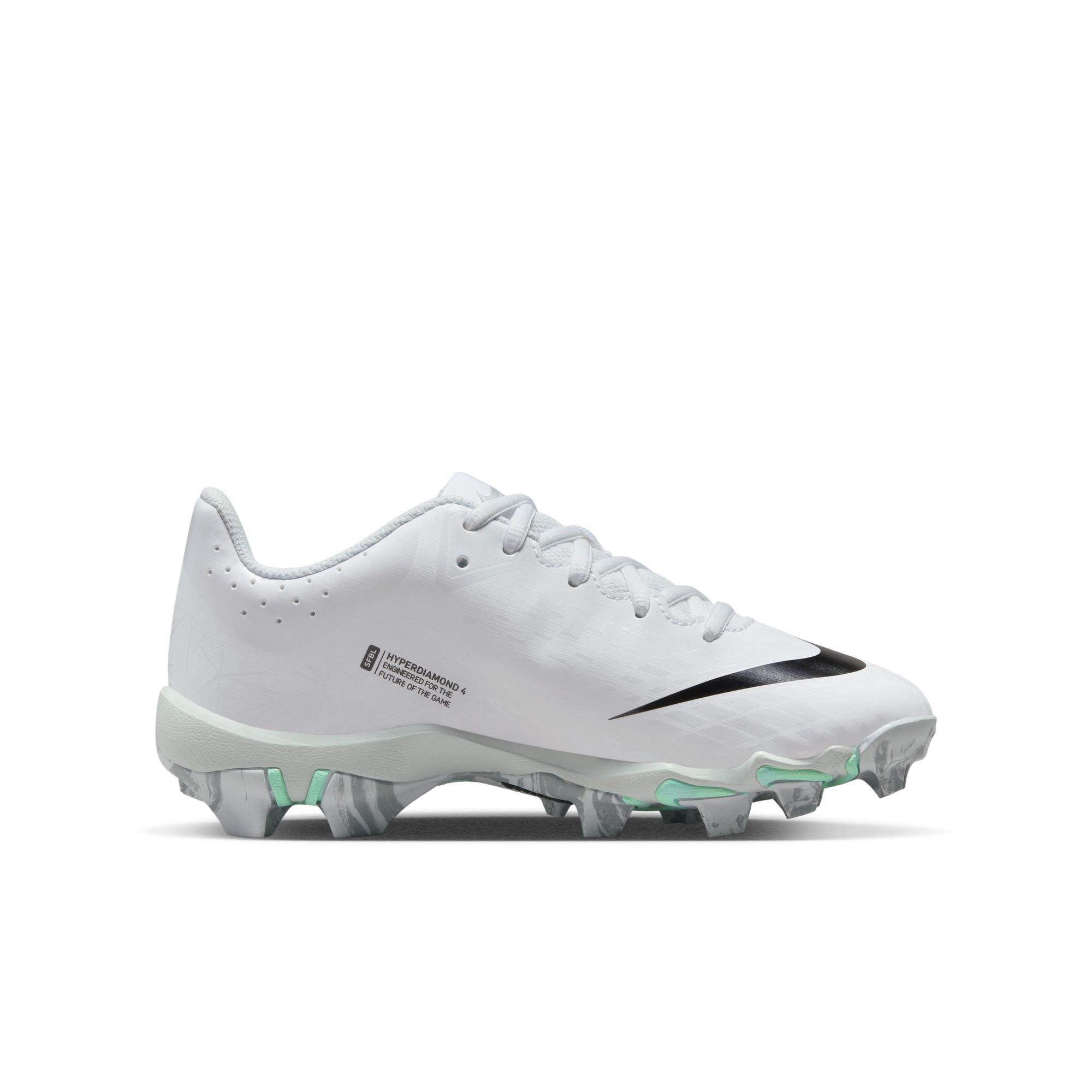 Nike Hyperdiamond 4 Keystone GG "White/Black/Wolf Grey" Grade School Kids' Softball Cleat - WHITE/GREY Thumbnail View 2