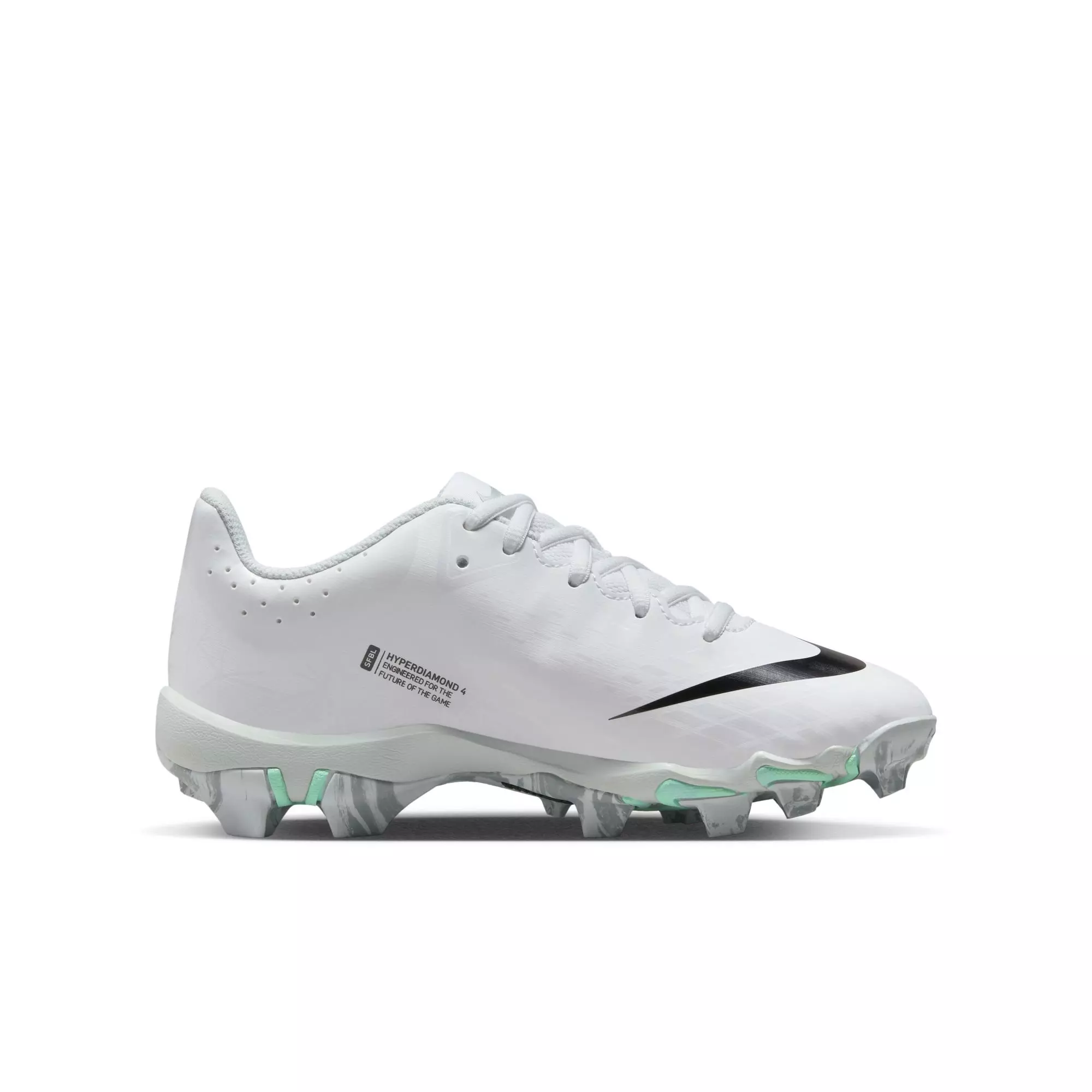 Nike Hyperdiamond 4 Keystone GG "White/Black/Wolf Grey" Grade School Kids' Softball Cleat - WHITE/GREY