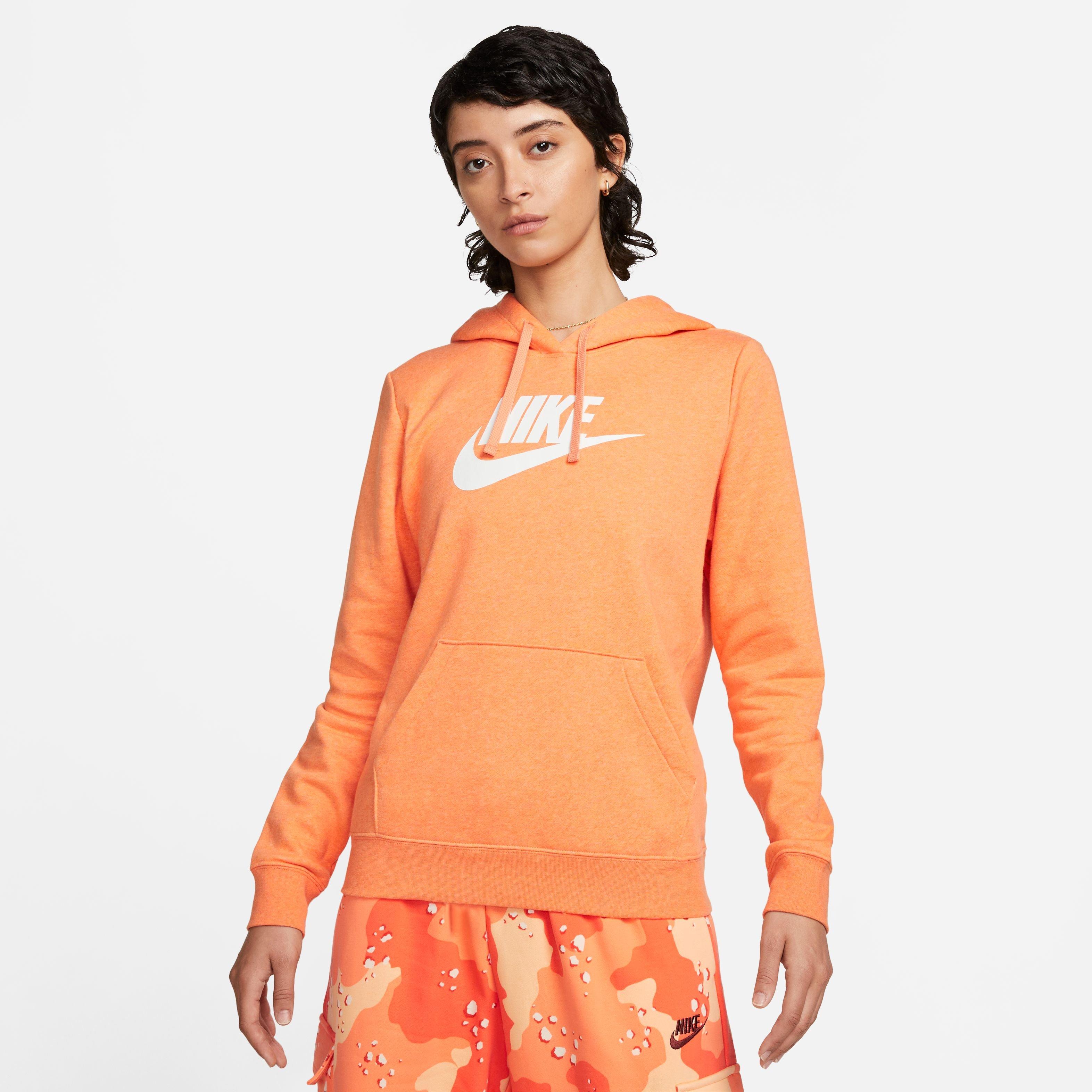 Nike Women s Sportswear Club Fleece Futura Pullover Hoodie Orange